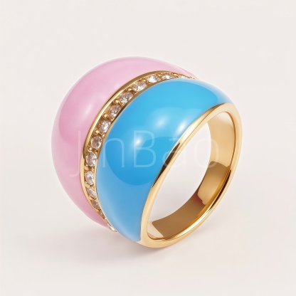 Two‑Tone Dual‑Layer Enamel Rhinestone Dome Women's Ring | E00546