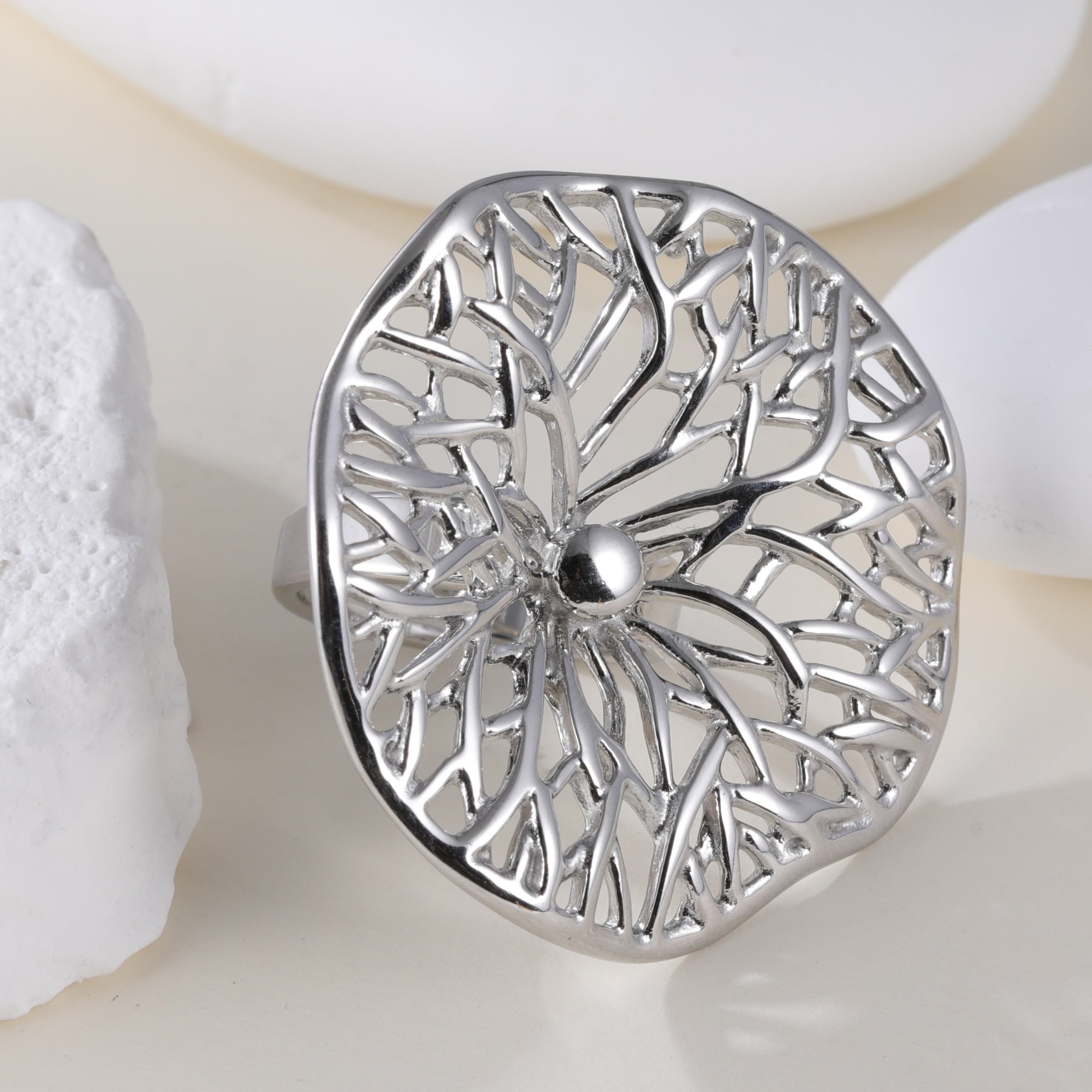 Elegant Hollow Flower Design Stainless Steel Women's Waterproof Ring丨G005935-JinBaoJewerly