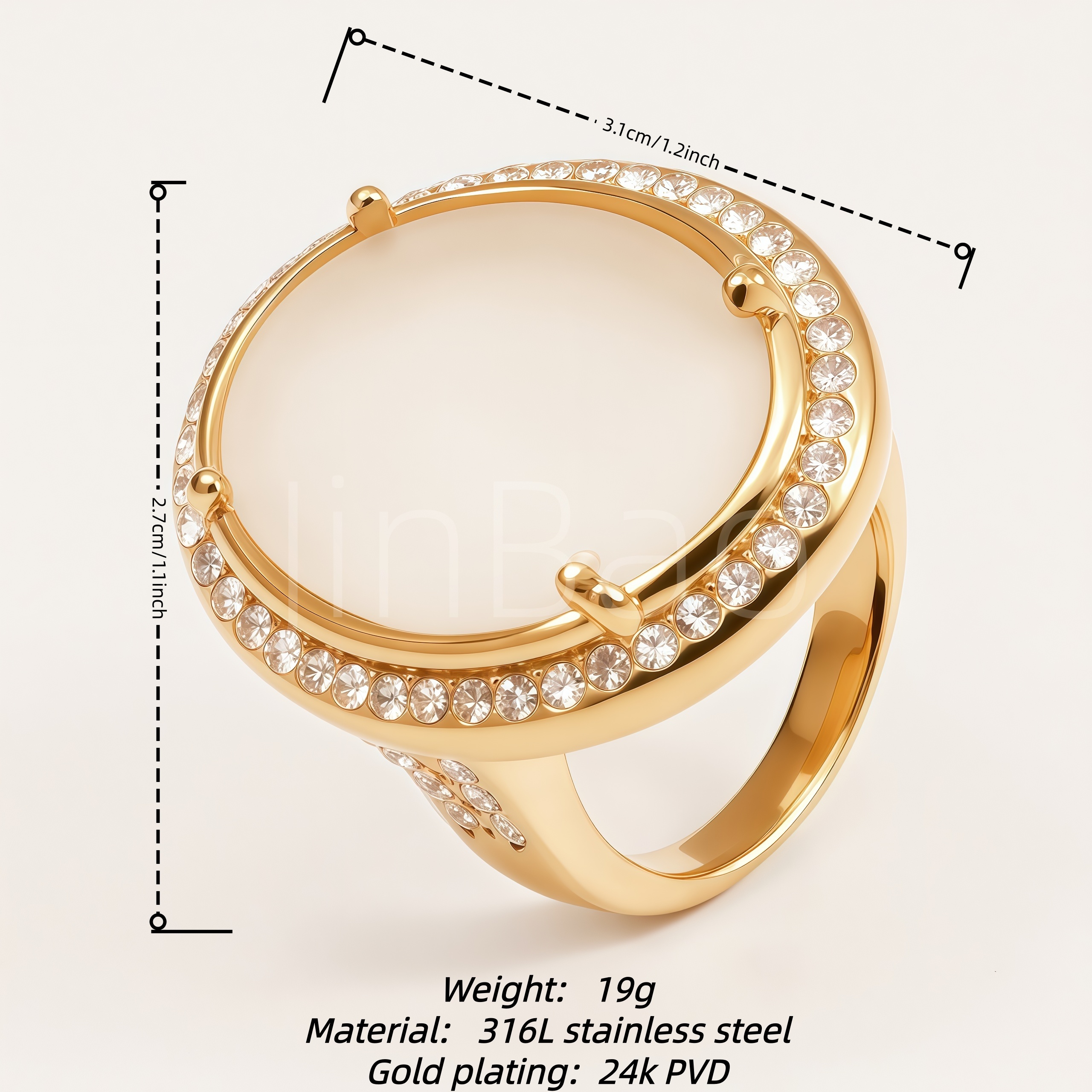 Hollow Crescent Moon Paved CZ Cocktail Ring for Women | E00446