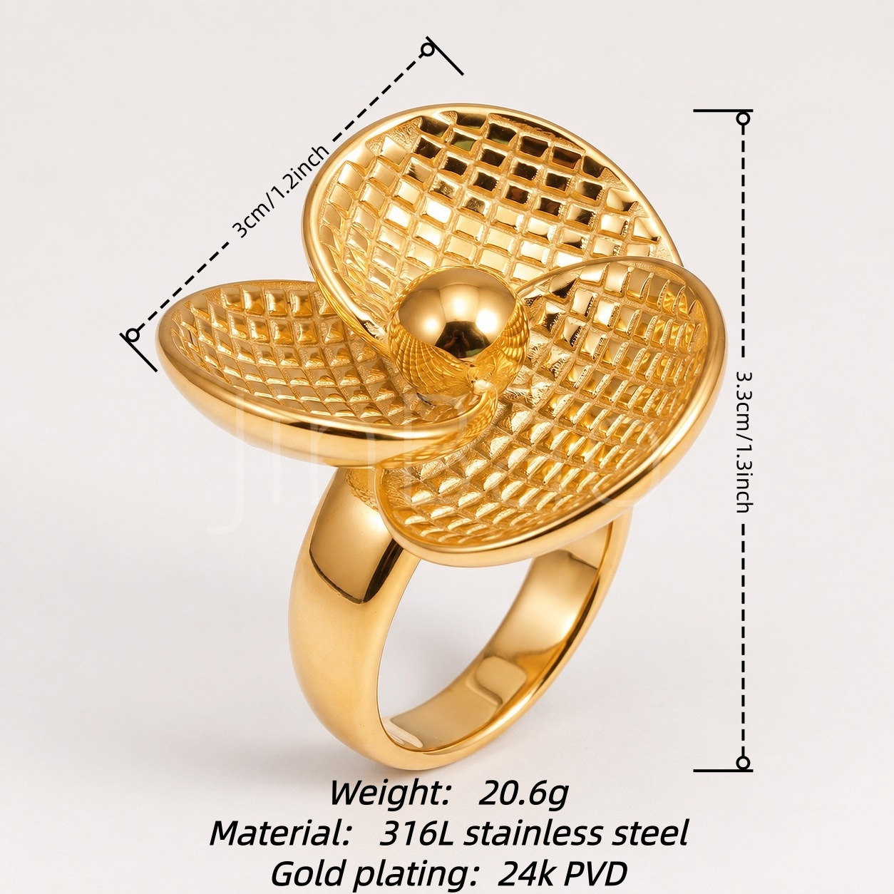 Grid Textured Clover Flower Ring for Women | E00610