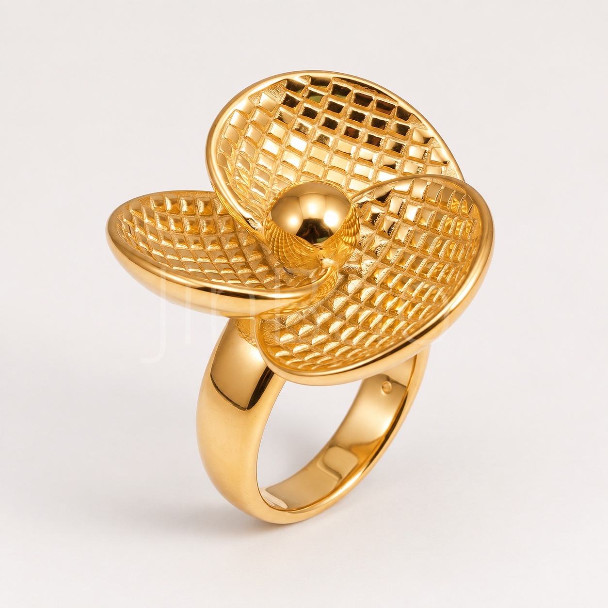Grid Textured Clover Flower Ring for Women | E00610