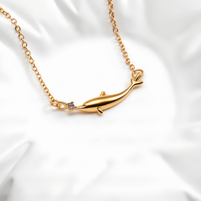 Gold Tone Dolphin Pendant Necklace for Women