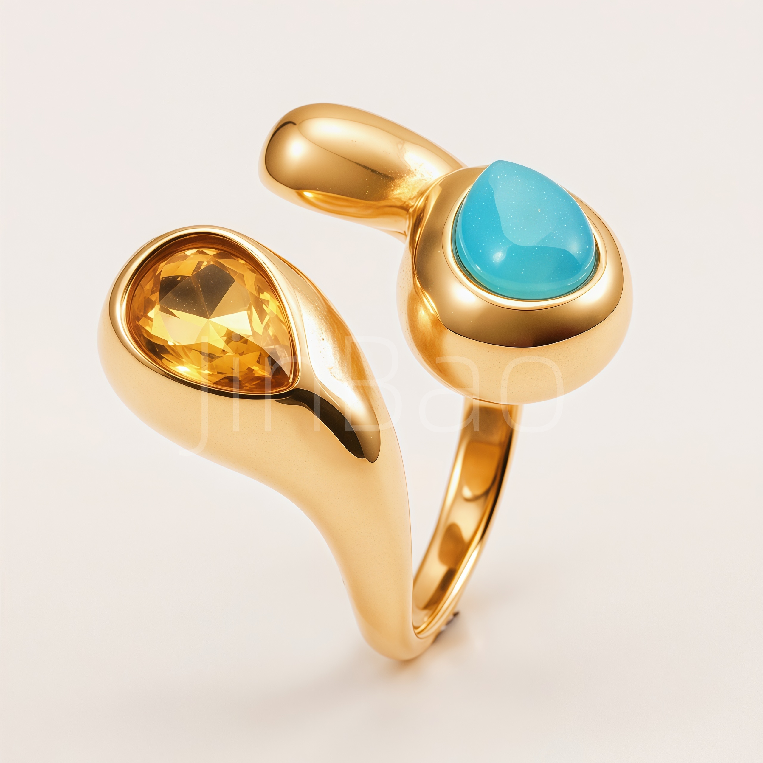Asymmetrical Dual Teardrop Open Cuff Women's Ring | E0016