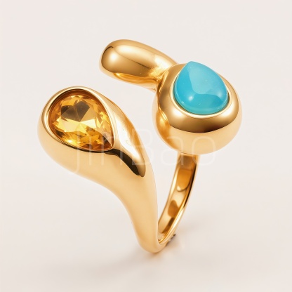 Asymmetrical Dual Teardrop Open Cuff Women's Ring | E0016