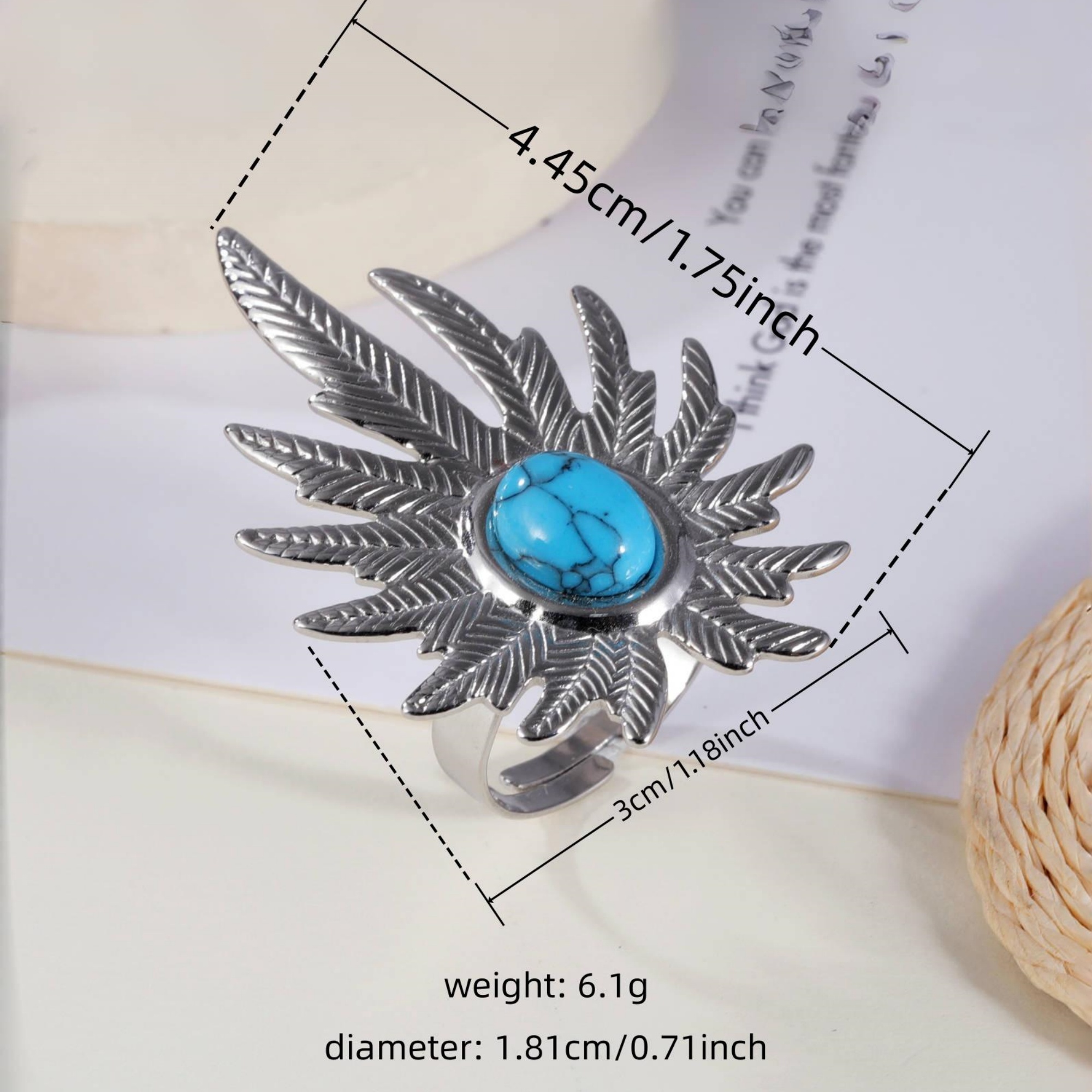 Bohemian Style Blue Gemstone Decoration Stainless Steel Women's Waterproof Ring丨G0054314-JinBaoJewerly