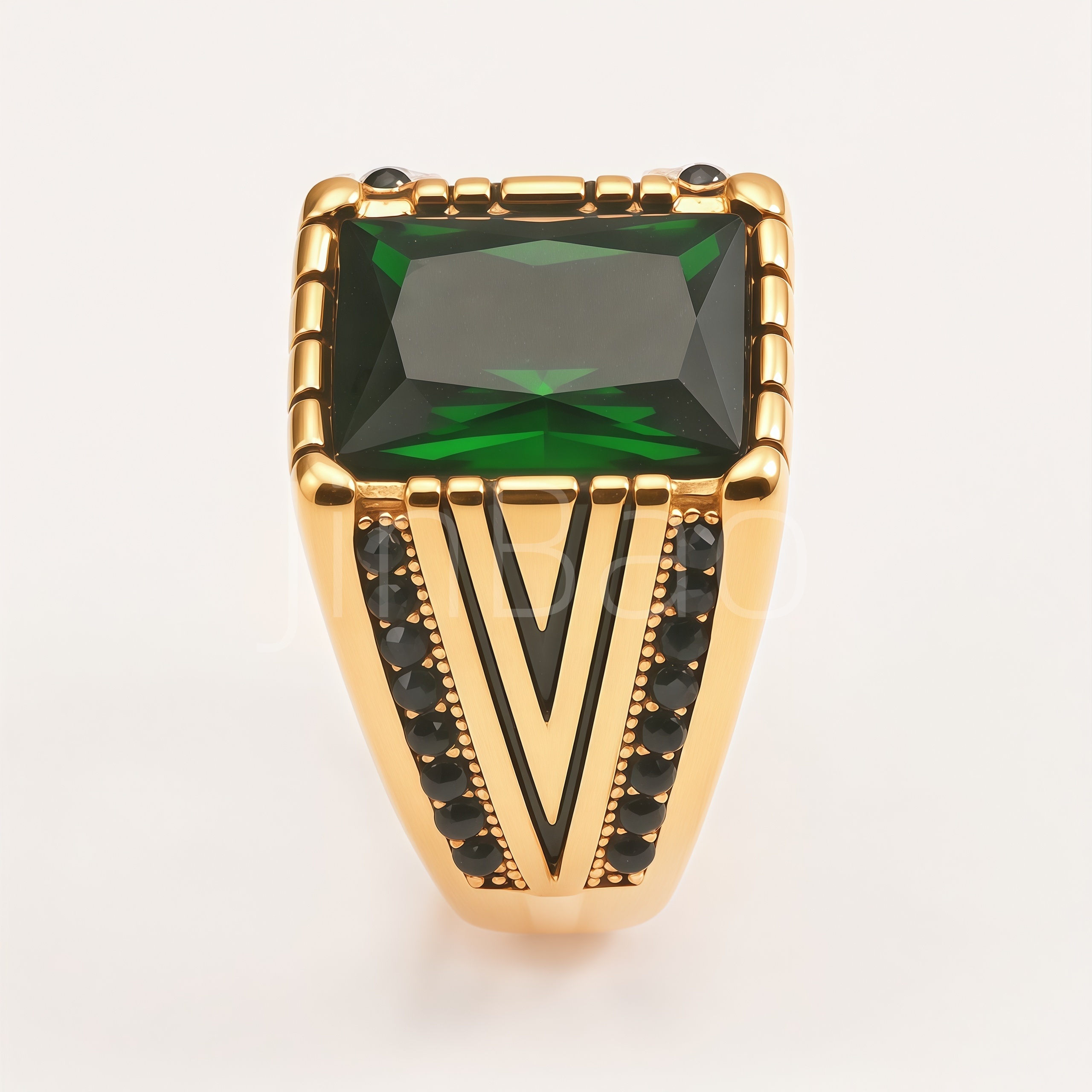 Men Gold Emerald Statement Biker Ring | B133