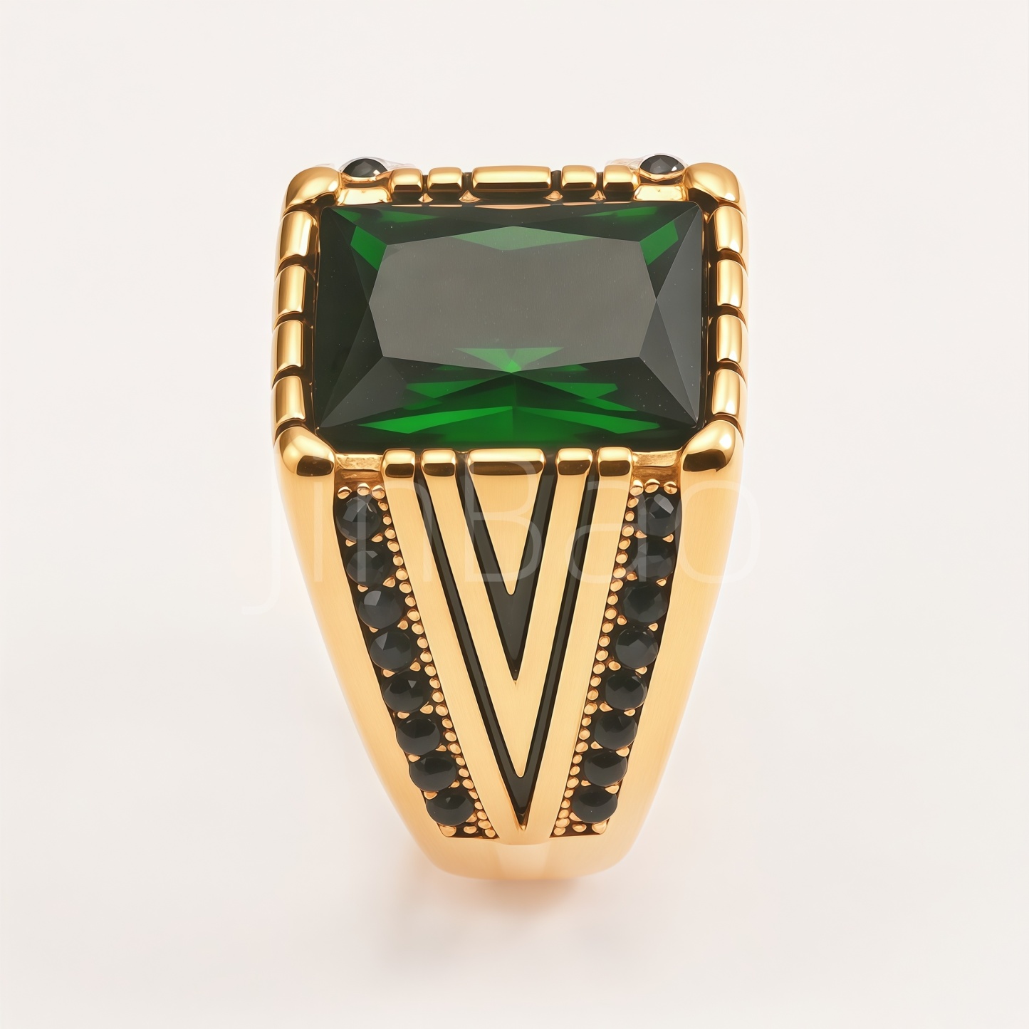 Men Gold Emerald Statement Biker Ring | B133