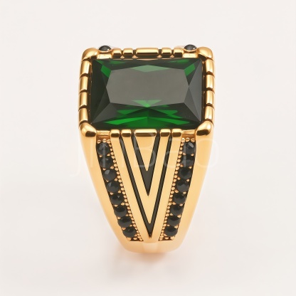 Men Gold Emerald Statement Biker Ring | B133