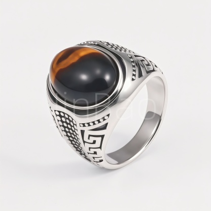 Vintage Two‑Tone Simulated Tiger‑Eye Men Signet Ring Set
