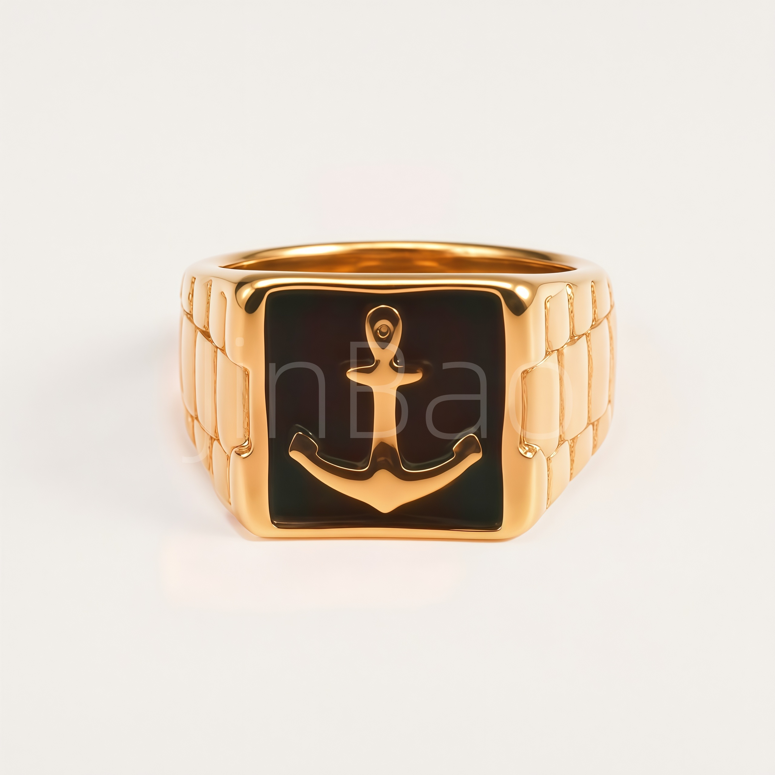 Nautical Anchor Black Enamel Stainless Steel Men Finger Ring | 