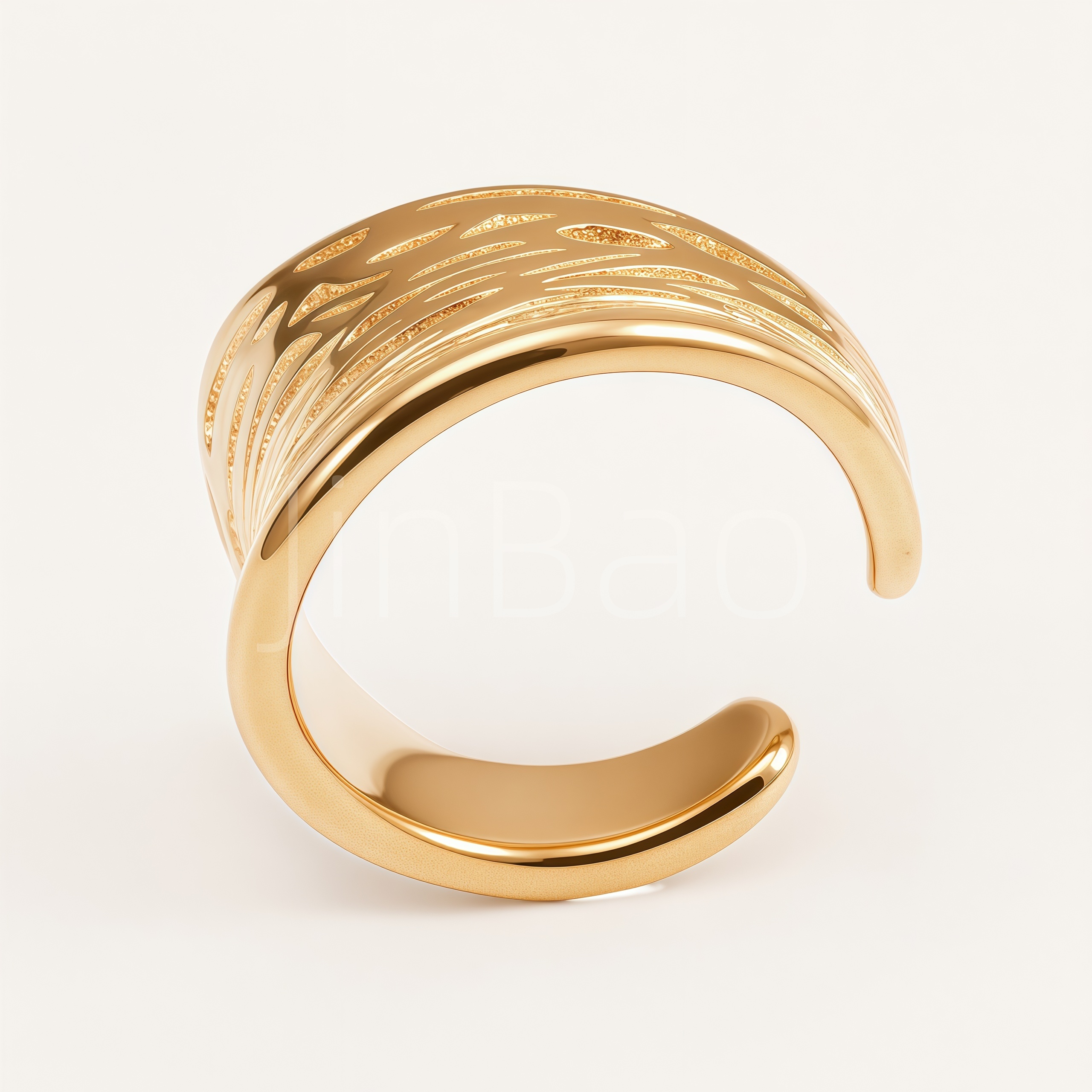 Sculptural Curved Texture Open Cuff Statement Ring for Women | E00451