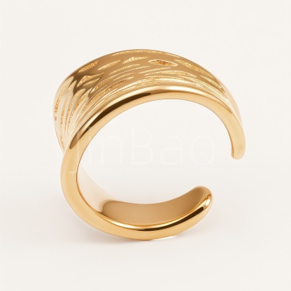 Sculptural Curved Texture Open Cuff Statement Ring for Women | E00451