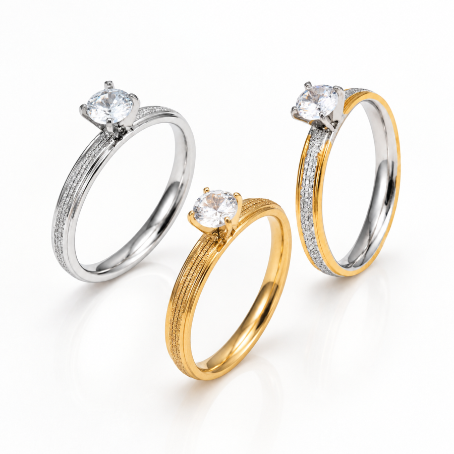 Minimalist Solitaire Four-Prong Setting Multicolor Ring C001