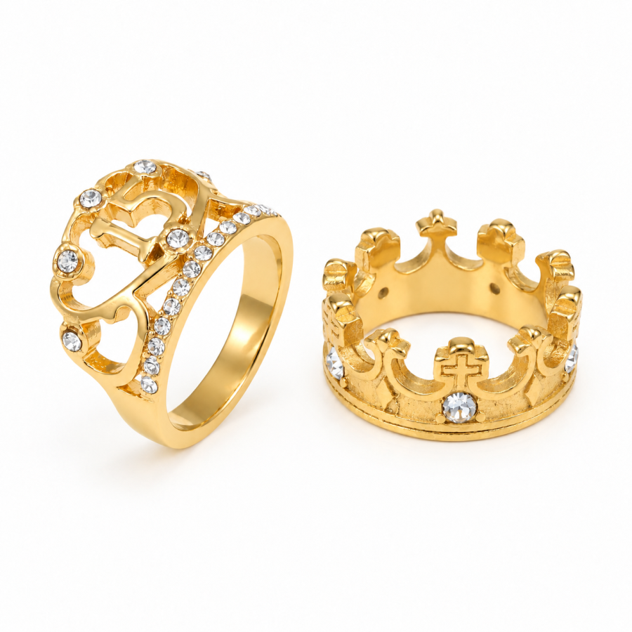 Statement Crown Design Openwork Filigree Gold Tone Ring E00180