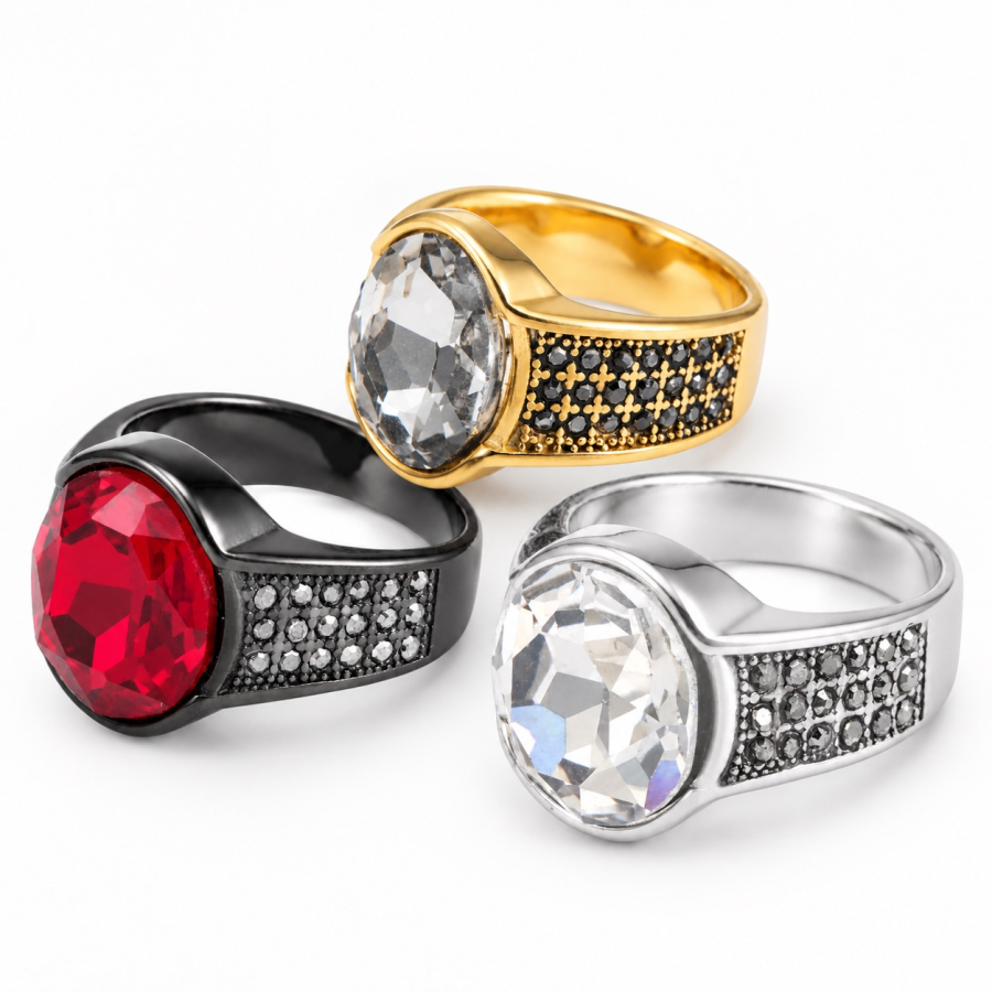 Statement with Large Oval Faceted Center Stone Wide Band Featuring Side Micro-Pavé Accent Panel Multicolor Ring B441