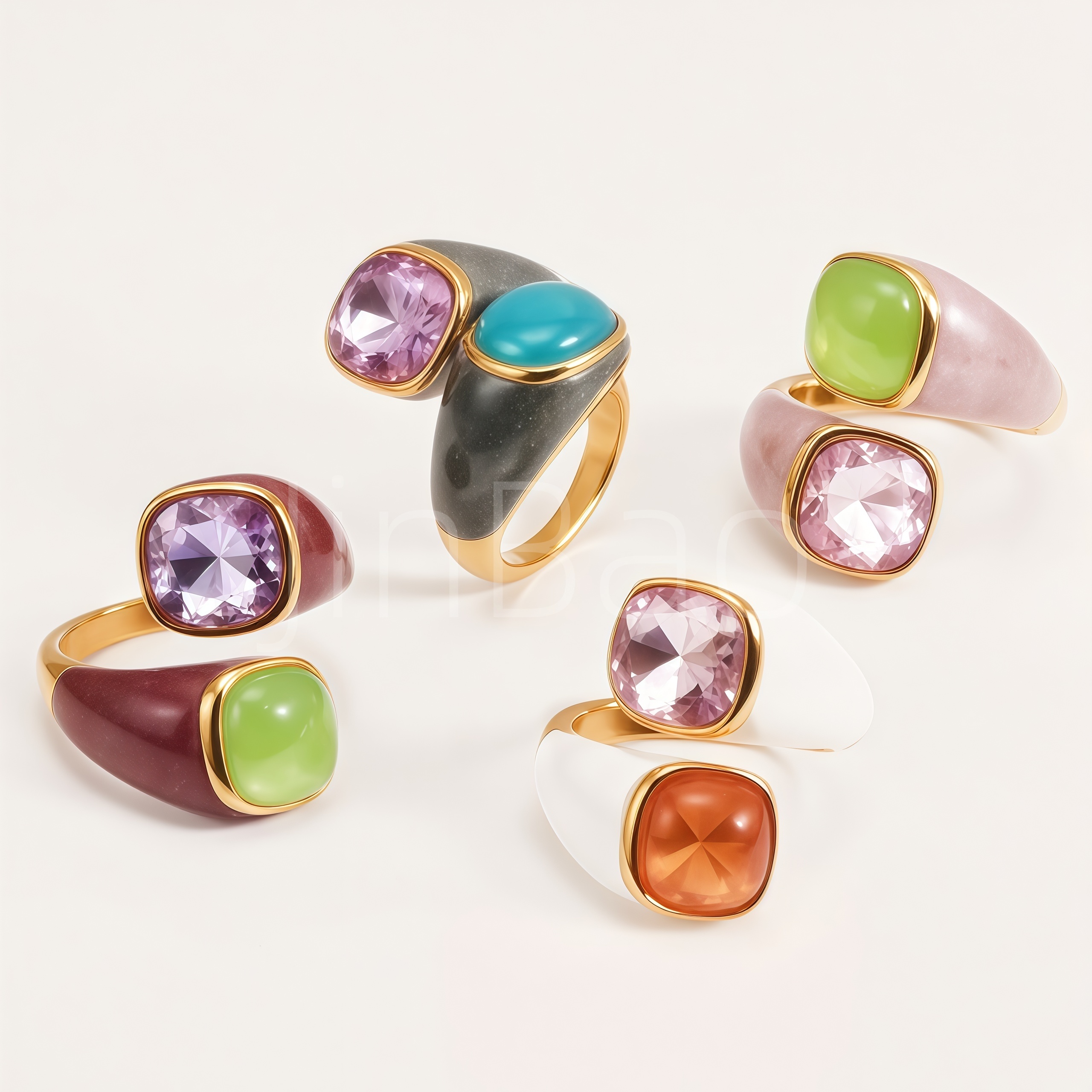 Square-Cut Colorful Gem Women Statement Ring | E00579