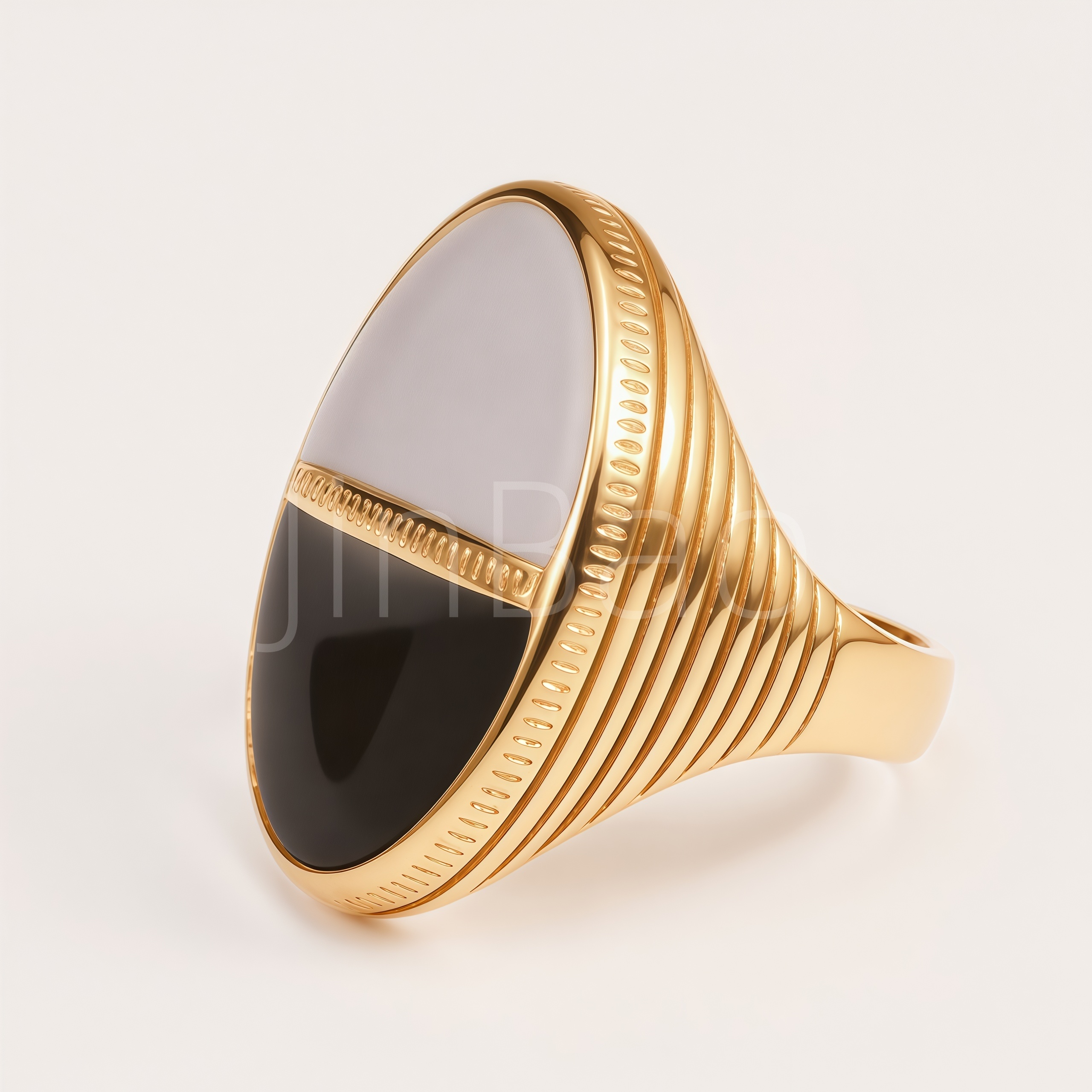 Two‑Tone Black White Enamel Large Round Chunky Women's Ring | E00528