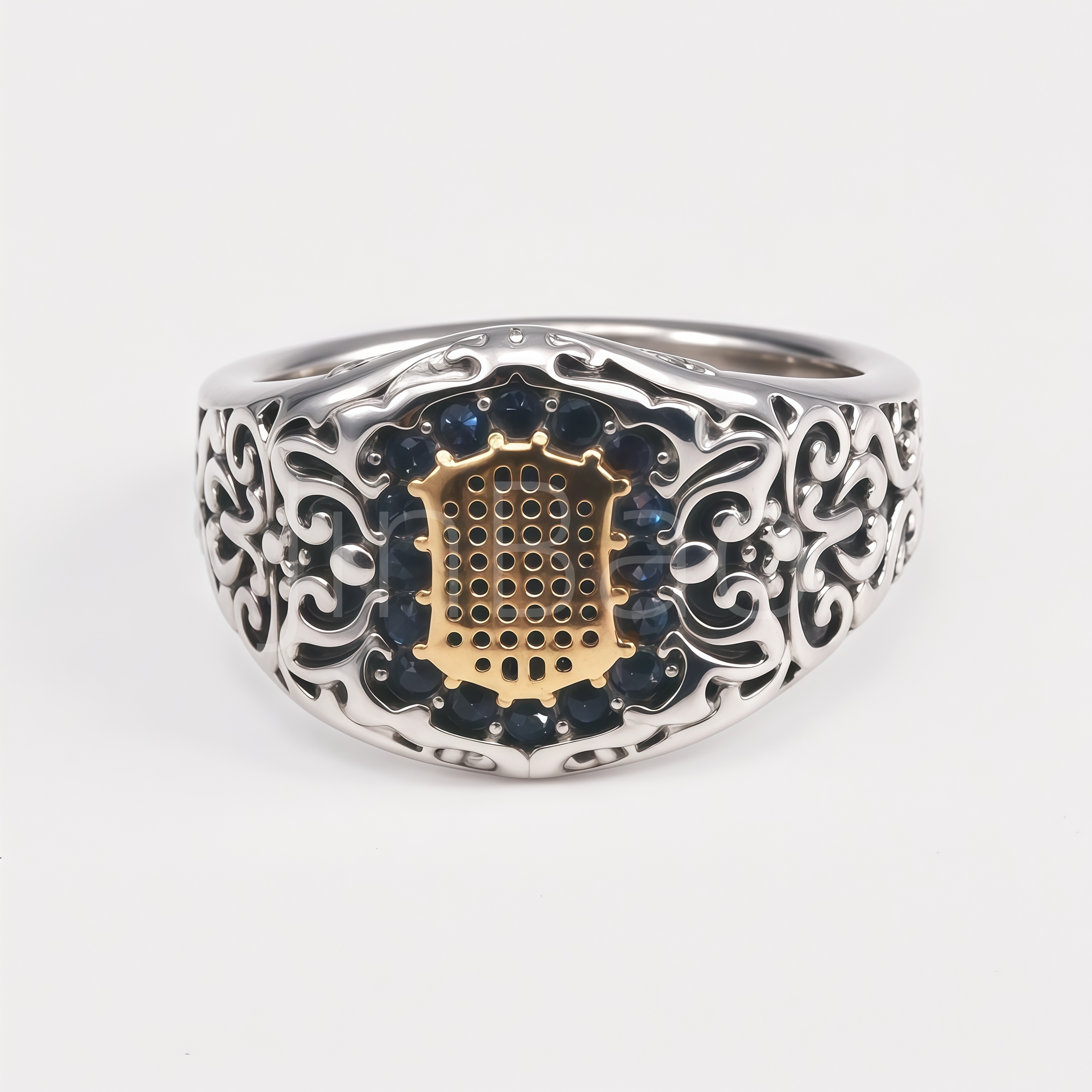 Gothic Hollow Scroll Two-Tone Stainless Steel Men Finger Ring | D0482