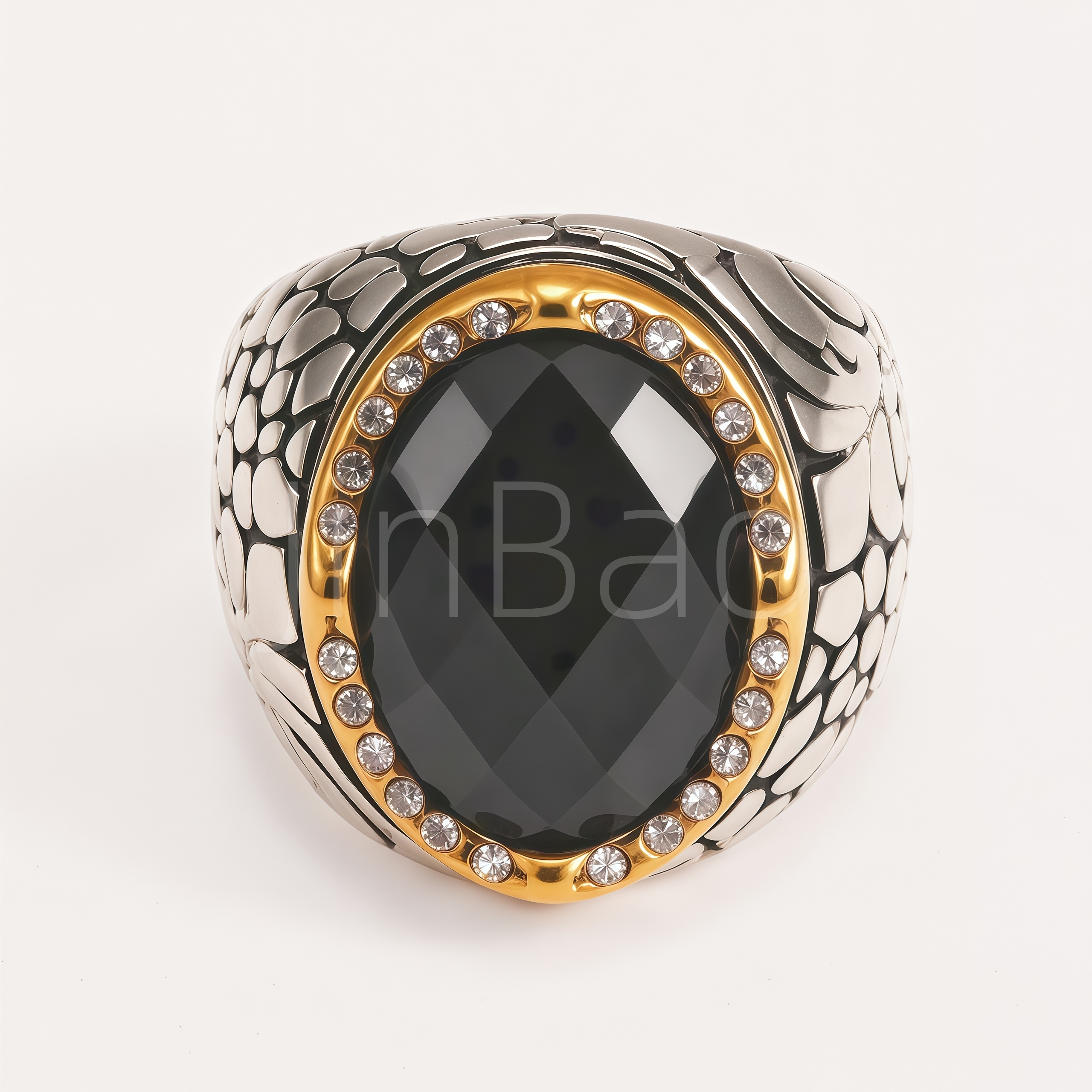Vintage Engraved Black Gemstone CZ Men Signet Ring | B210