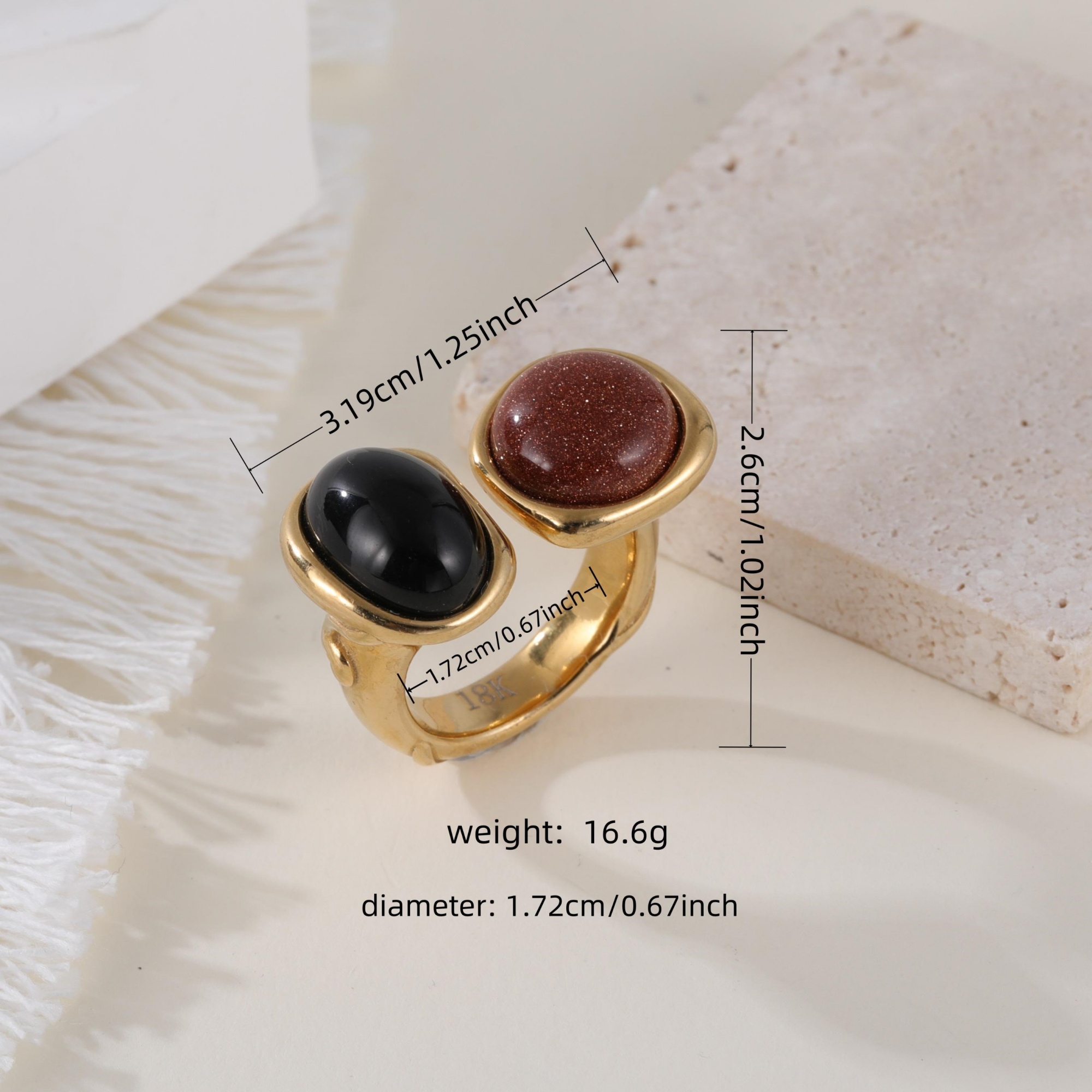 Open Stainless Steel Double Gemstone Ring Minimalist Design for Women | G004555J-JinBaoJewerly
