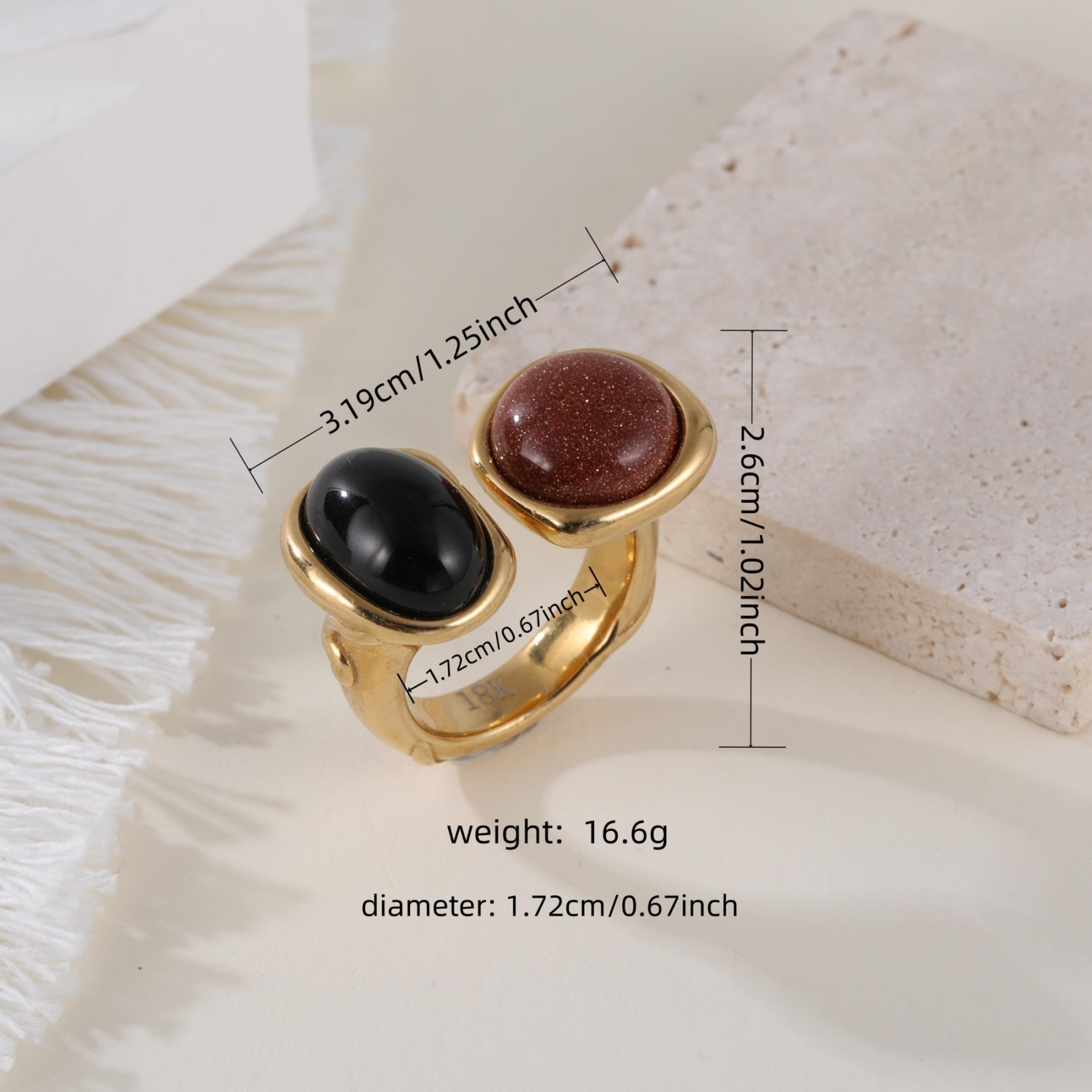 Open Stainless Steel Double Gemstone Ring Minimalist Design for Women | G004555J-JinBaoJewerly