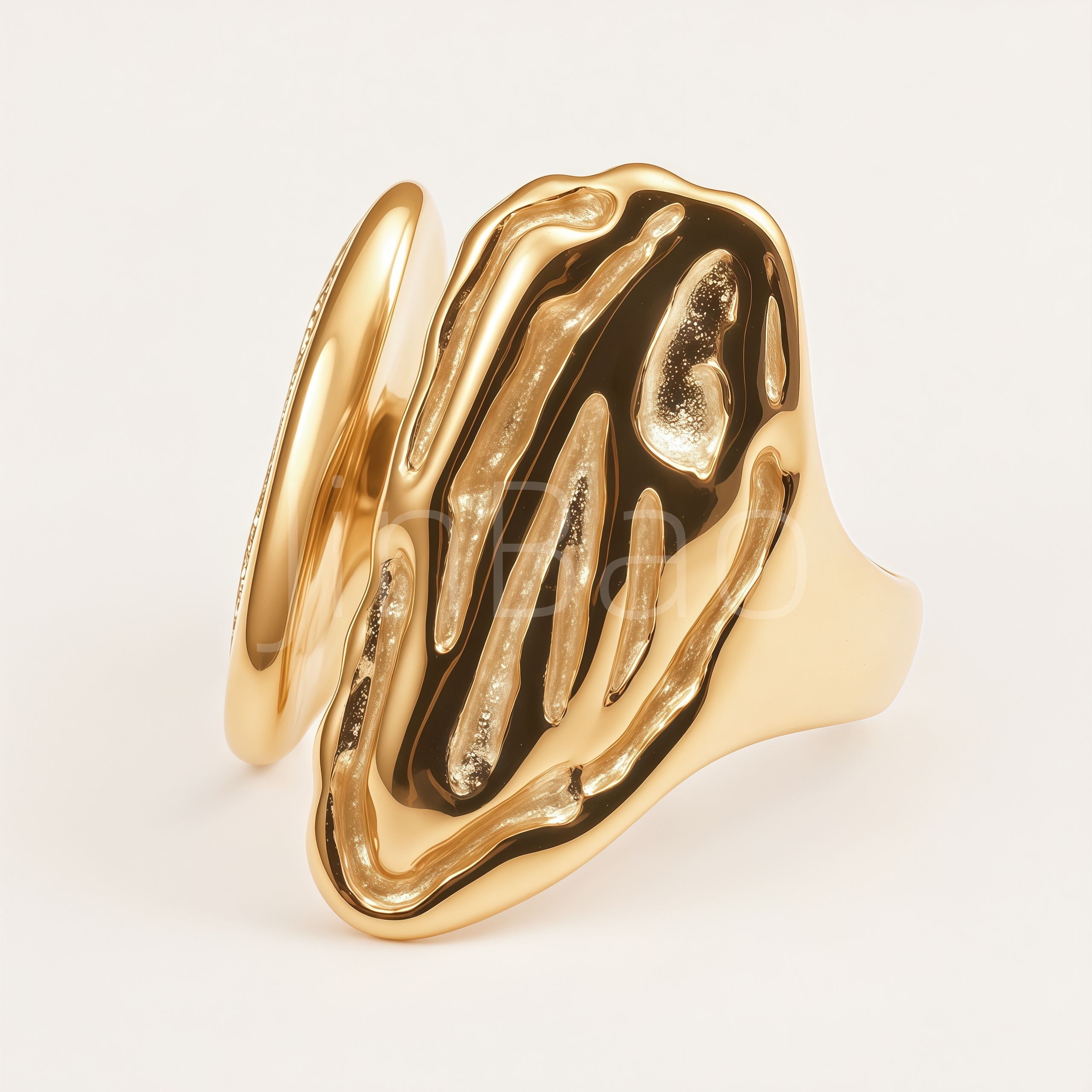 Double Leaf Textured Champagne CZ Bypass Open Ring for Women | E00450