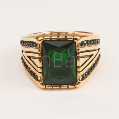 Men Gold Emerald Statement Biker Ring | B133
