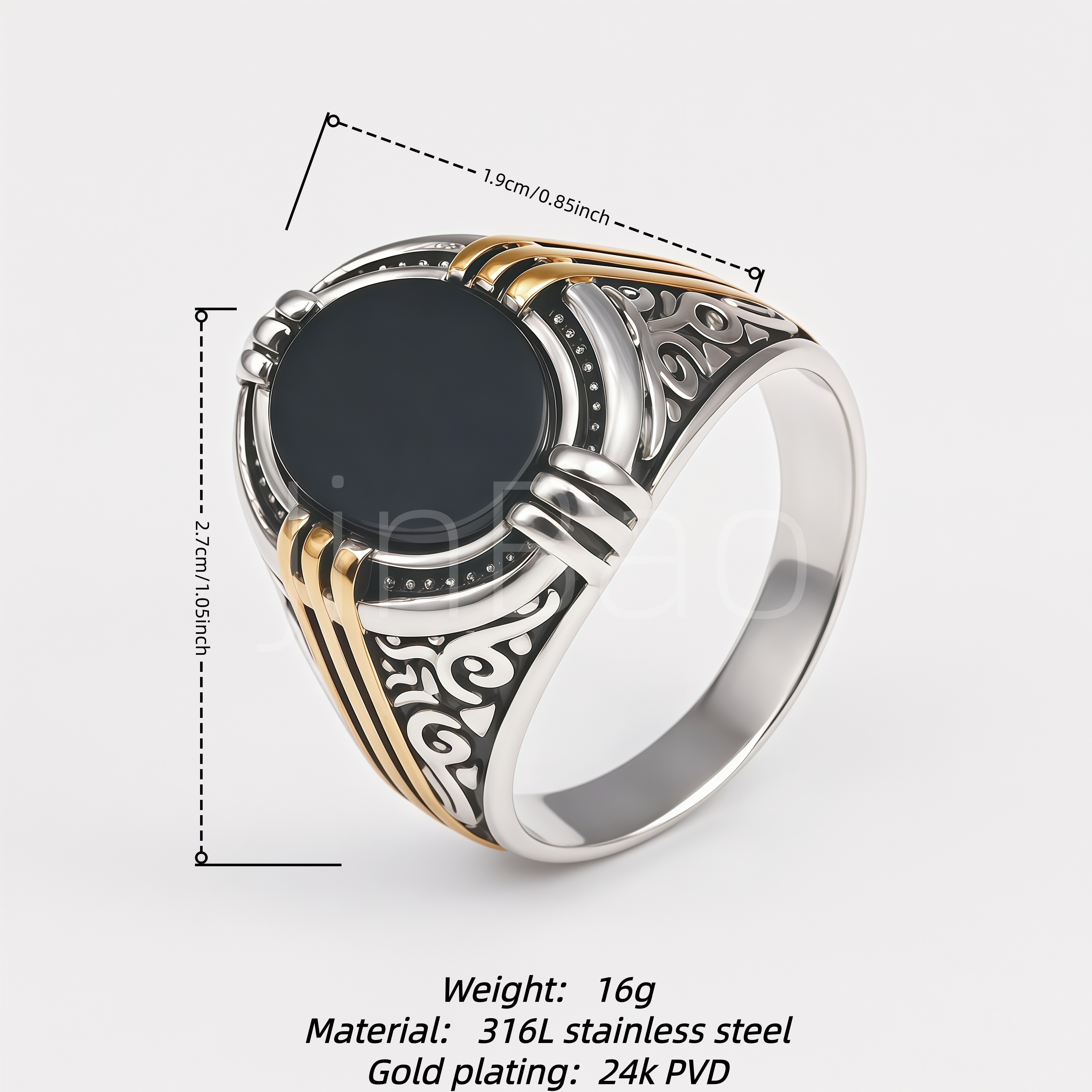 Vintage Engraved Black Zircon Men Signet Ring Assorted Set