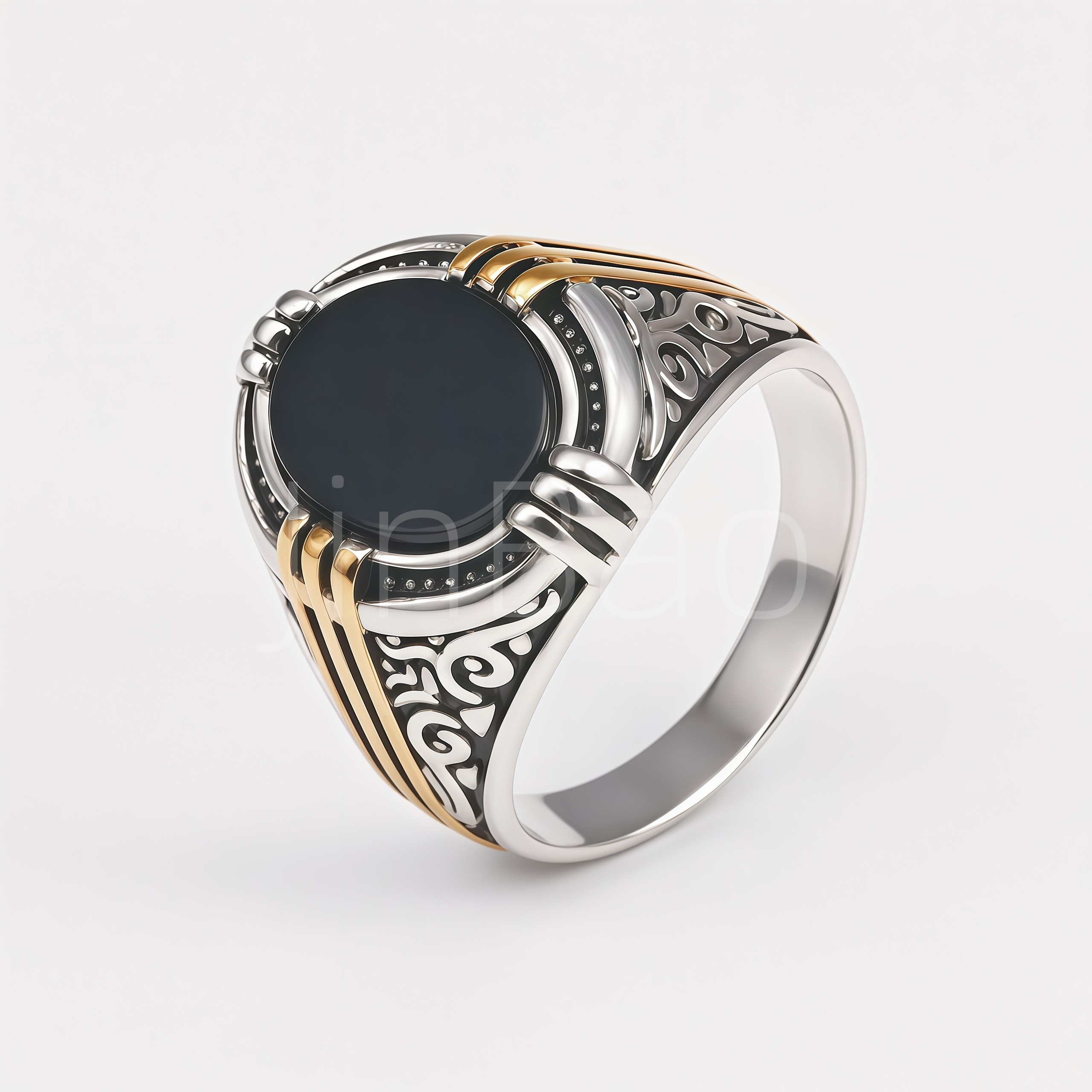 Vintage Engraved Black Zircon Men Signet Ring Assorted Set