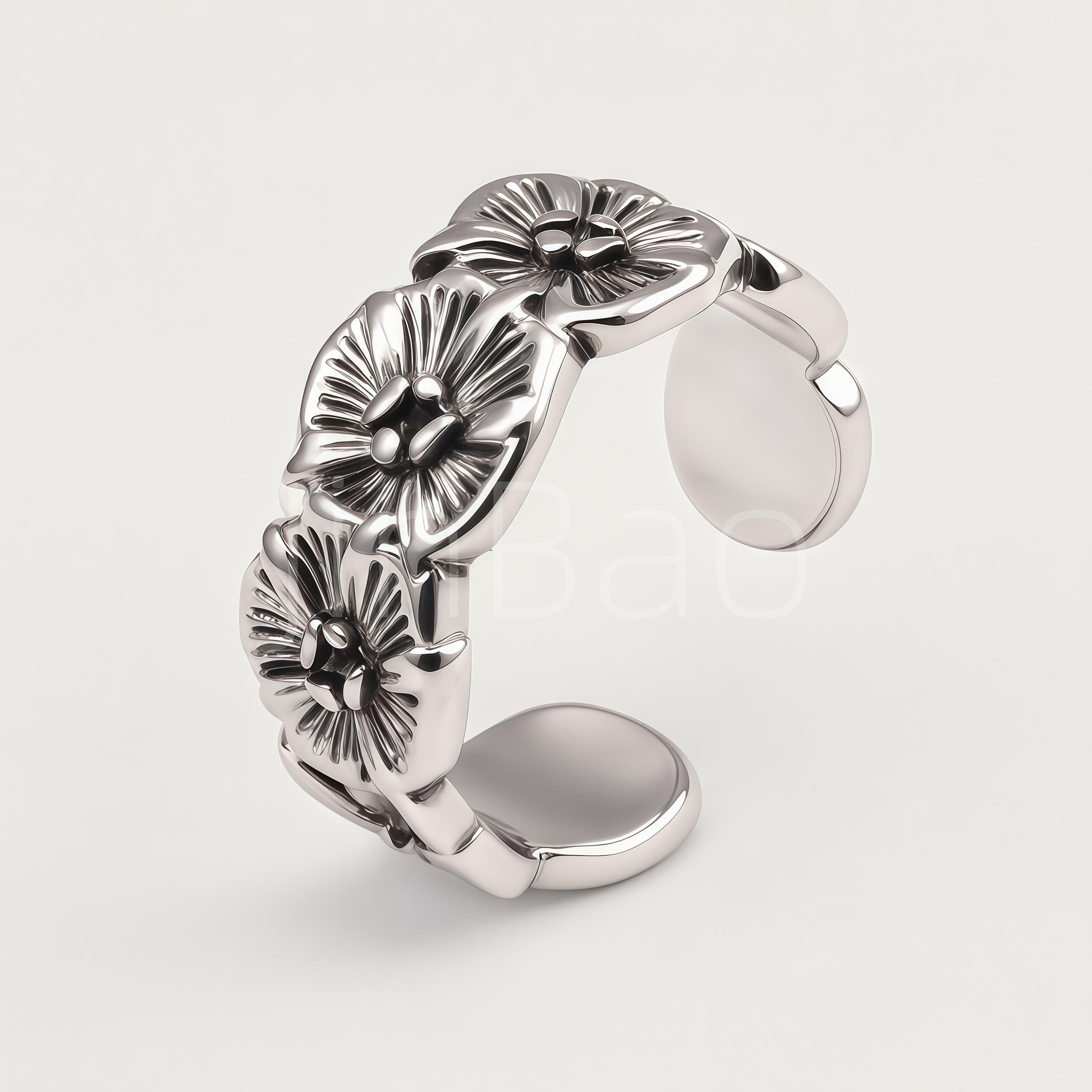 Vintage Flower Embossed Open Cuff Statement Ring | E00453