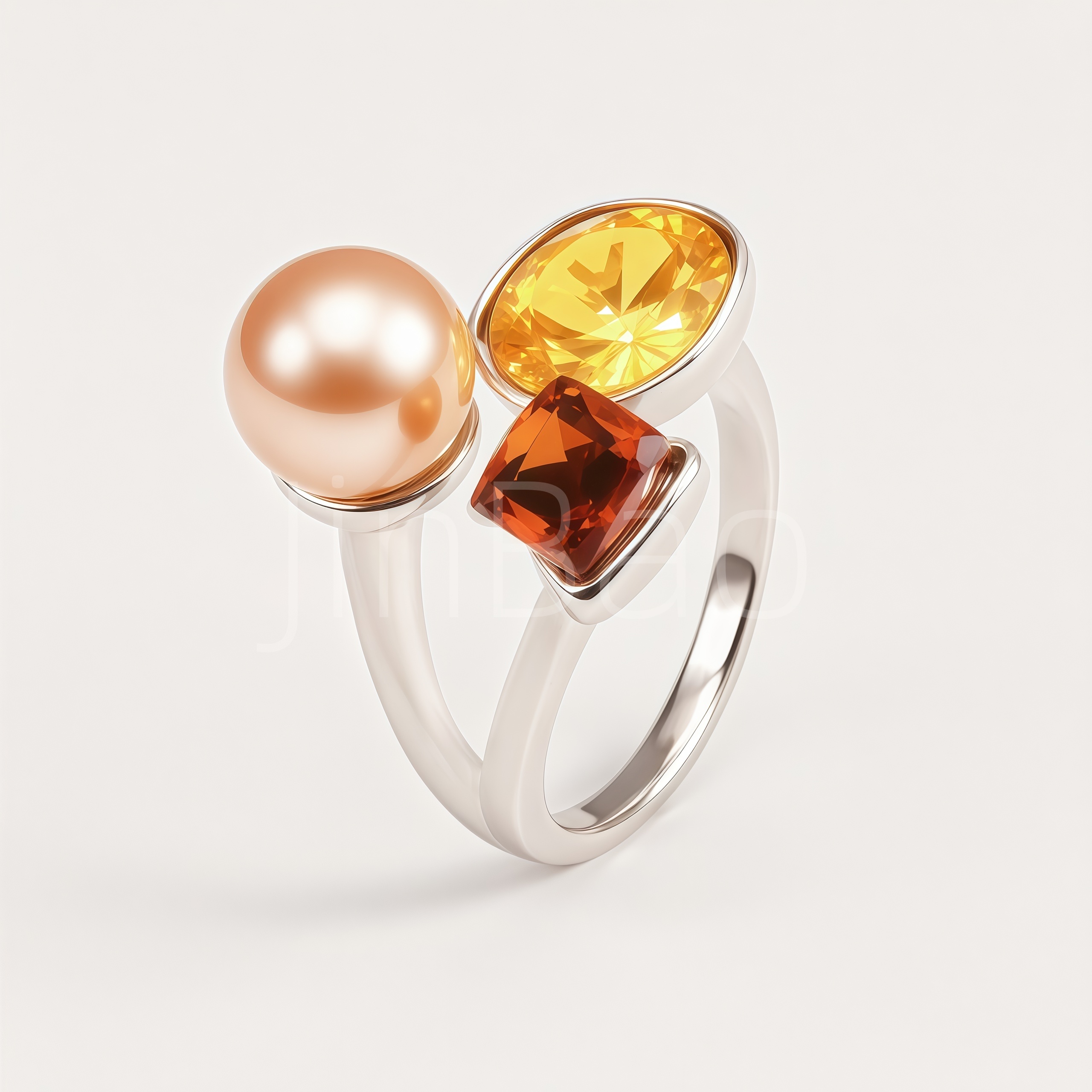 Luxury Multi-color Gem Pearl Stainless Steel Women Finger Ring