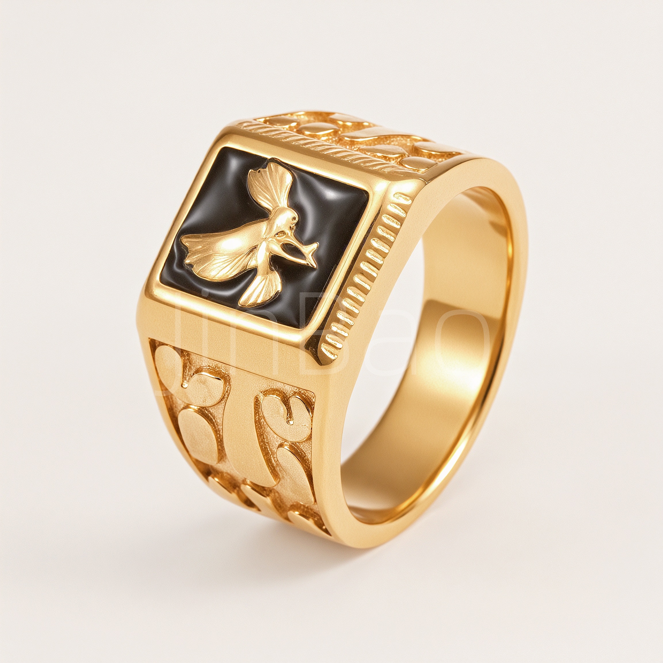 Vintage Eagle Embossed Square Signet Men's Ring | D0479