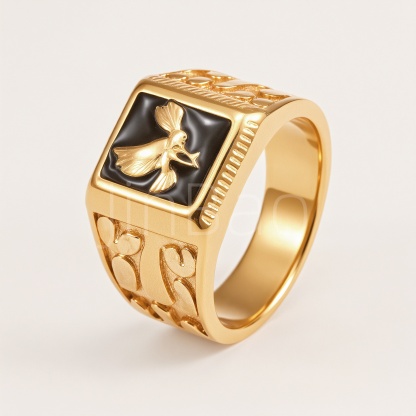 Vintage Eagle Embossed Square Signet Men's Ring | D0479