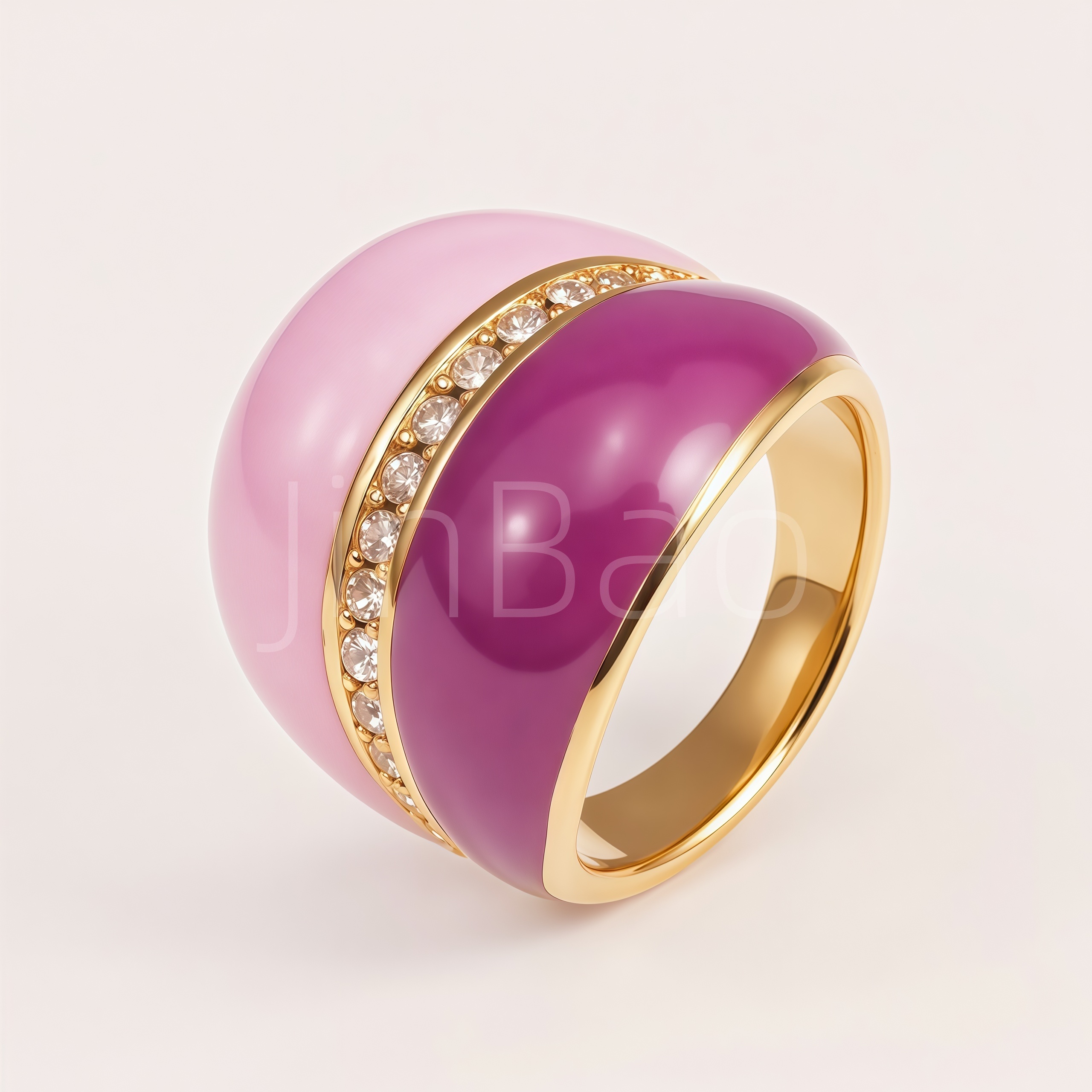 Two‑Tone Dual‑Layer Enamel Rhinestone Dome Women's Ring | E00546