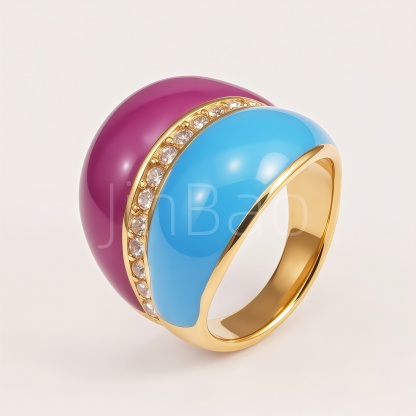 Two‑Tone Dual‑Layer Enamel Rhinestone Dome Women's Ring | E00546