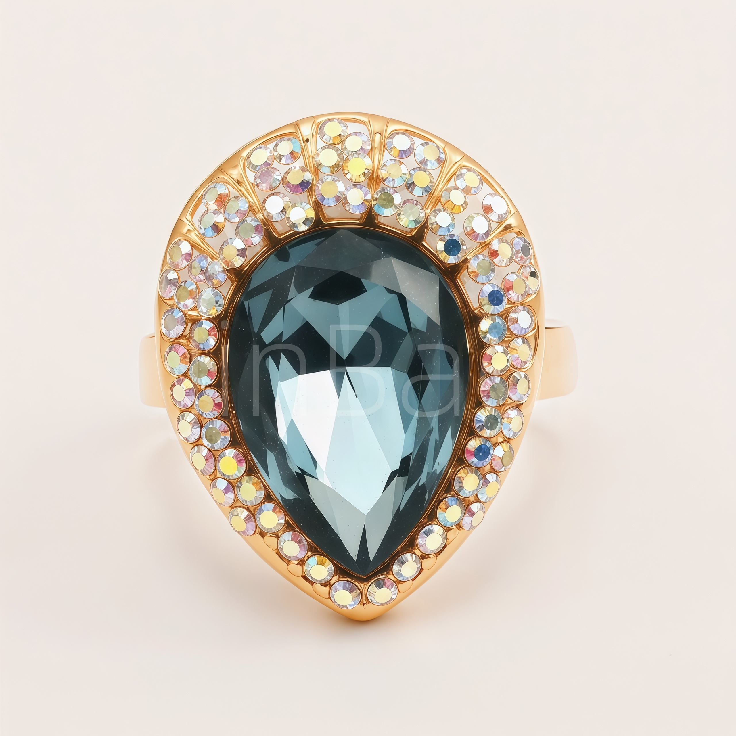 Bold Cushion Grey Blue Gem Halo Statement Women's Ring | E00170