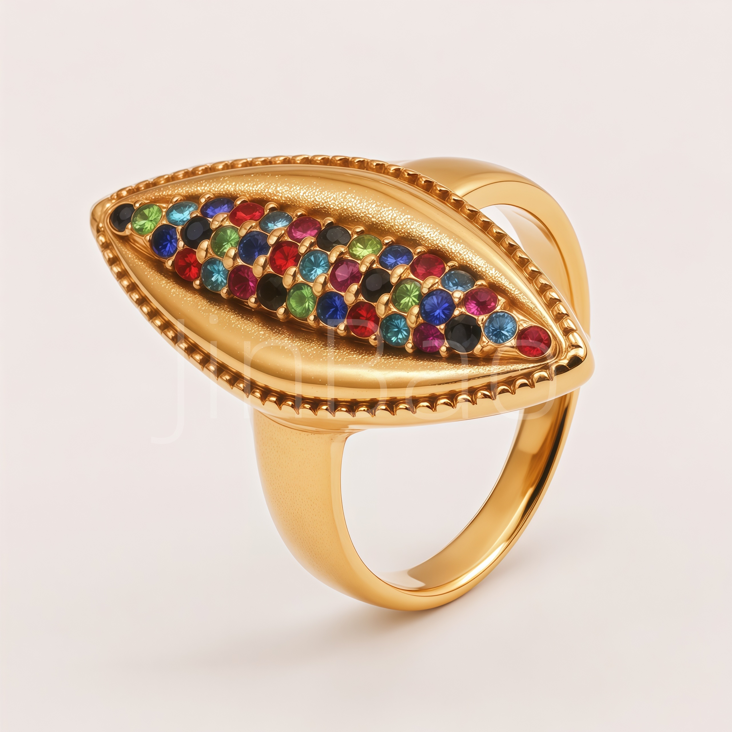 Vintage Bold Marquise Rainbow Gem Statement Ring for Women | N002046
