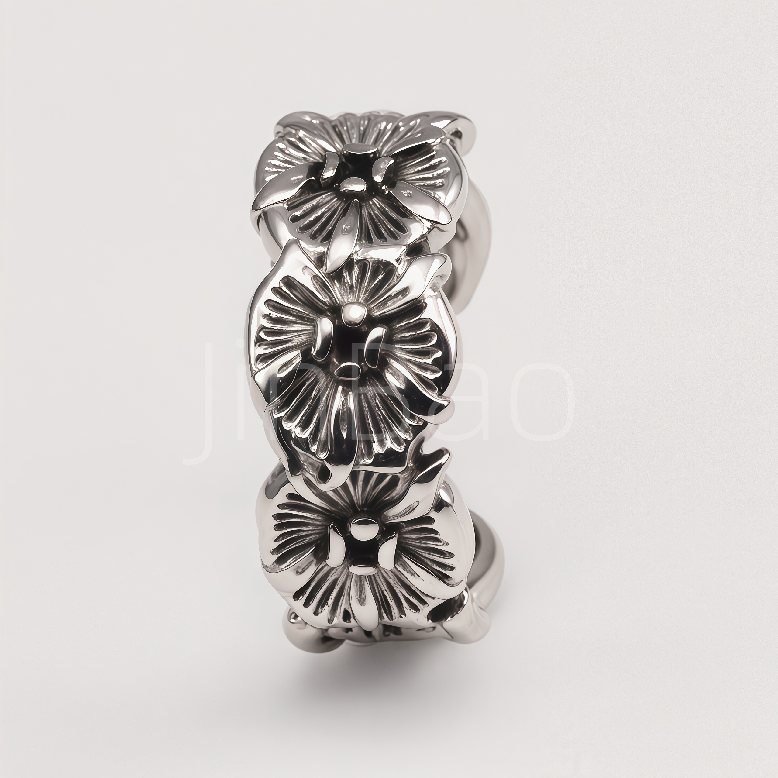 Vintage Flower Embossed Open Cuff Statement Ring | E00453