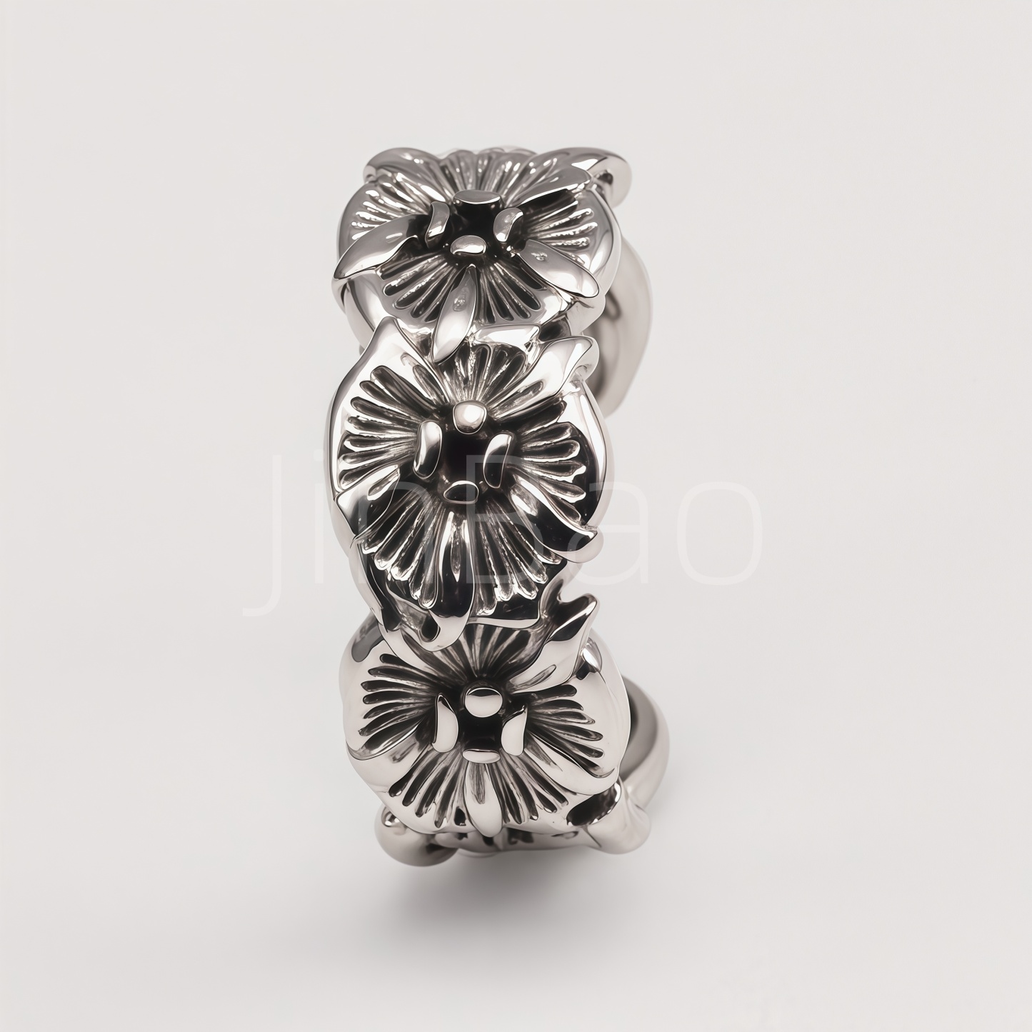 Vintage Flower Embossed Open Cuff Statement Ring | E00453