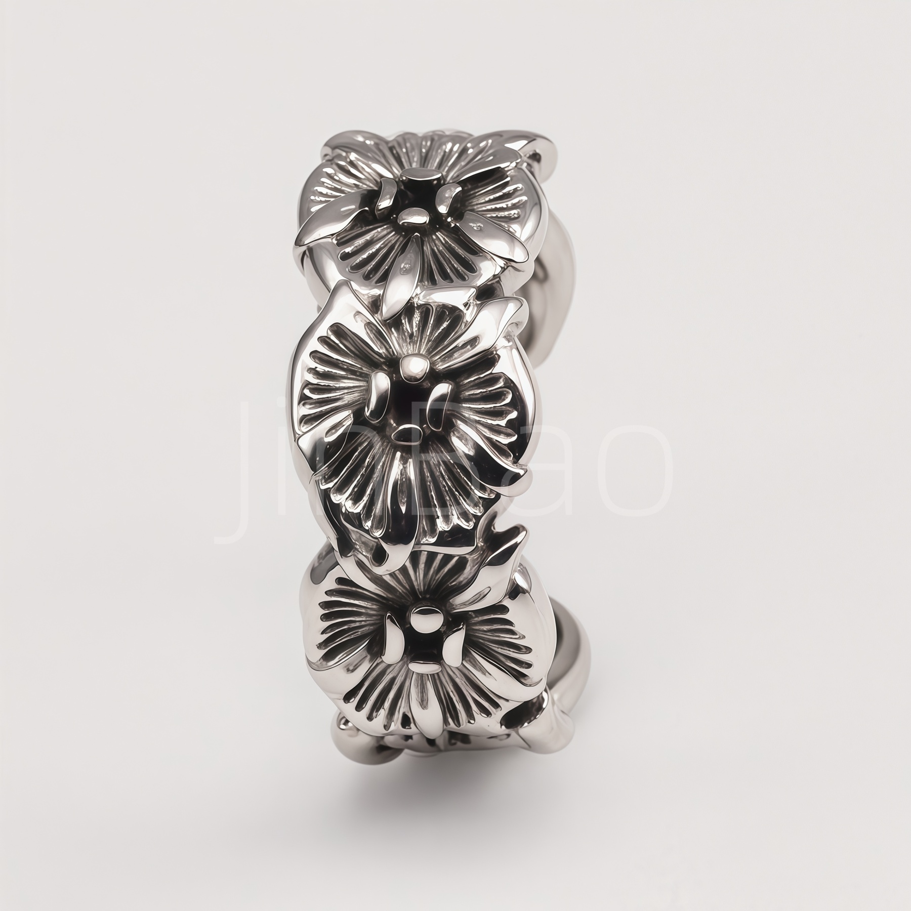 Vintage Flower Embossed Open Cuff Statement Ring | E00453