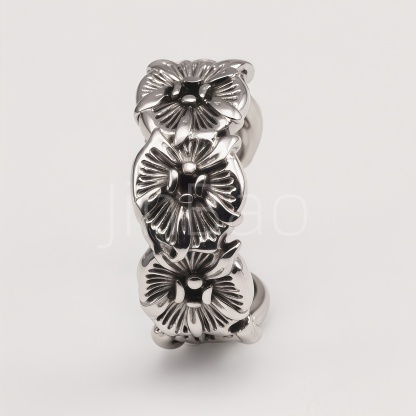 Vintage Flower Embossed Open Cuff Statement Ring | E00453
