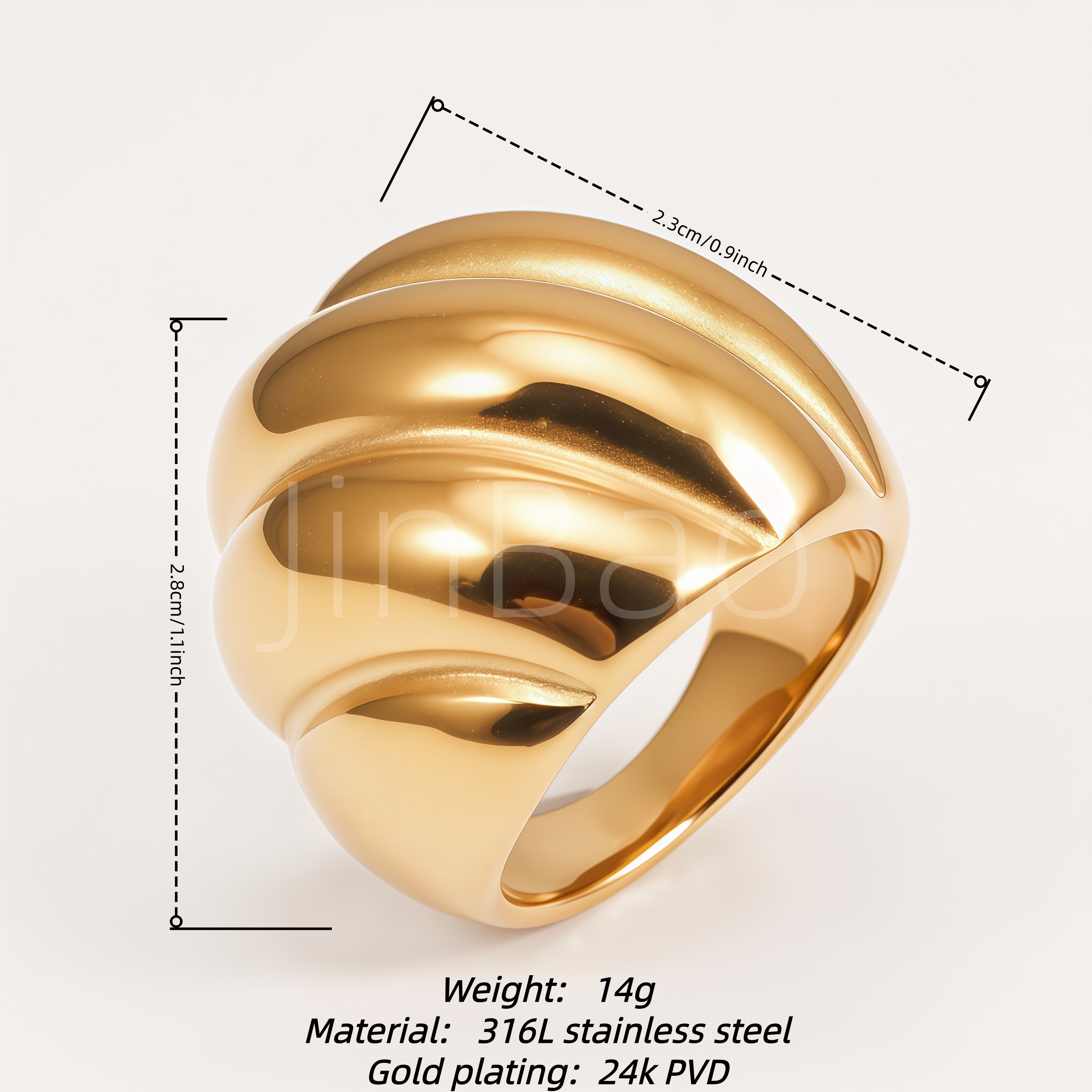 Chunky Dome Diagonal Glitter Groove Women Ring | E00585