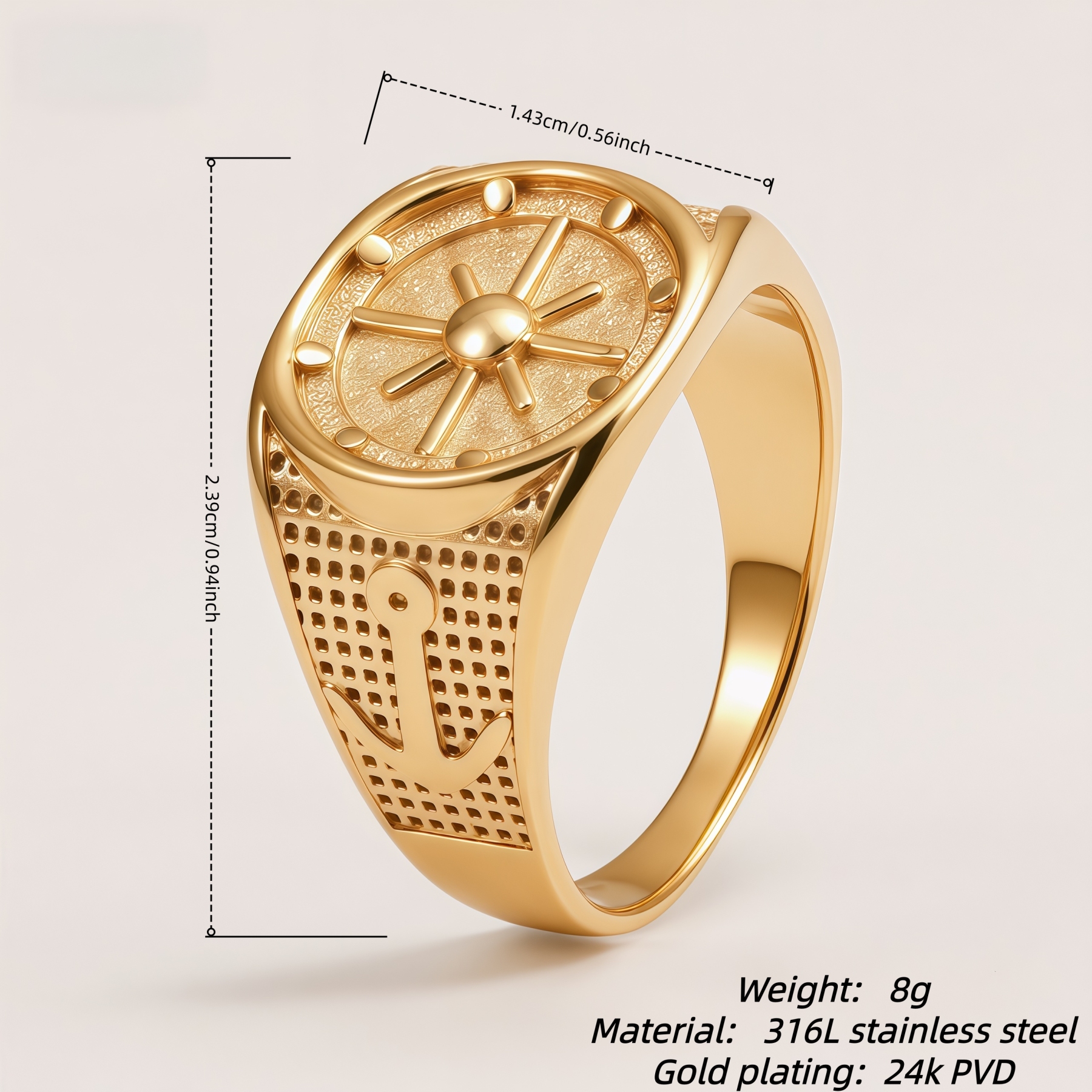 Vintage Anchor & Ship Wheel Signet Statement Men's Ring | G0087