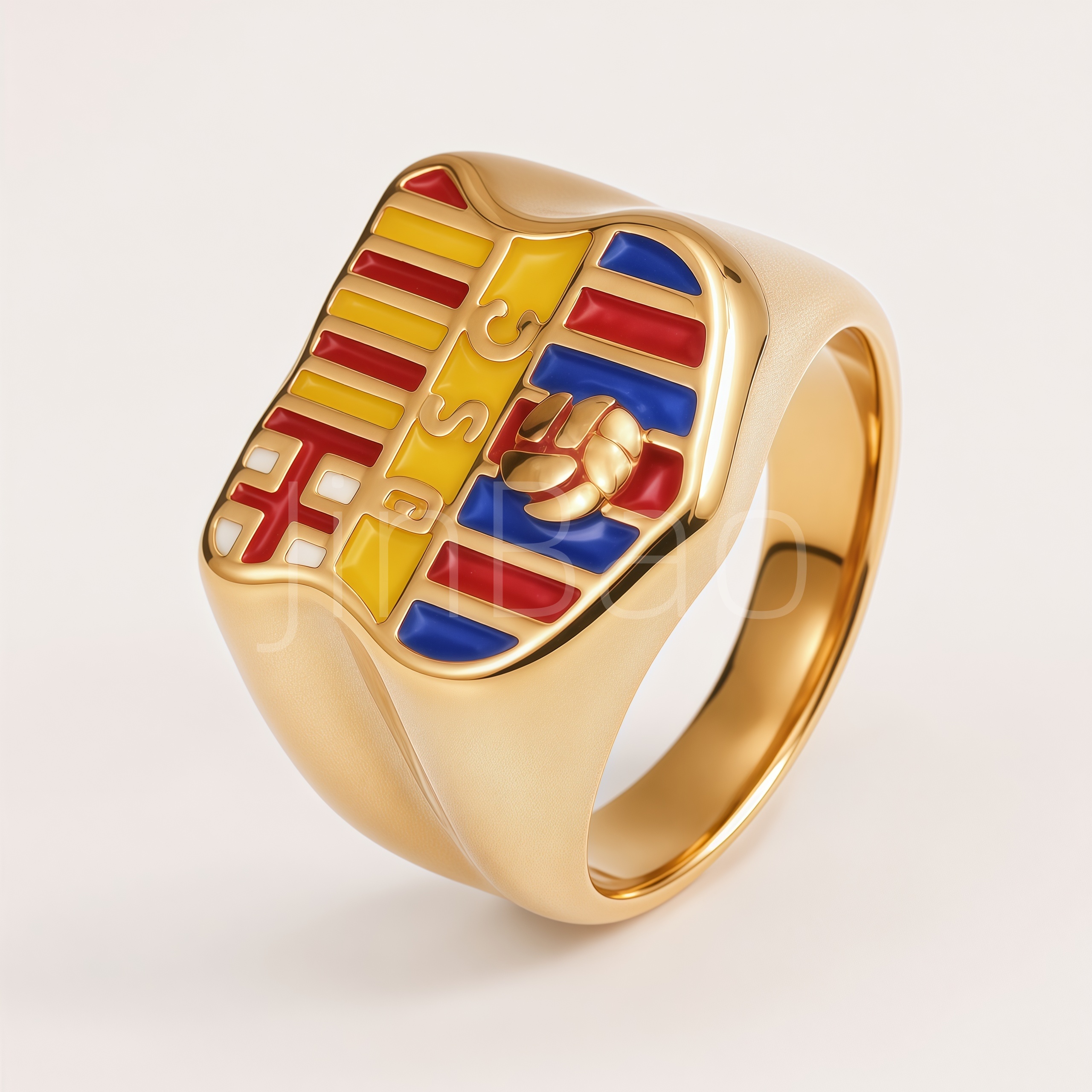 Barcelona Shield Crest Enamel Signet Ring for Men | D0067