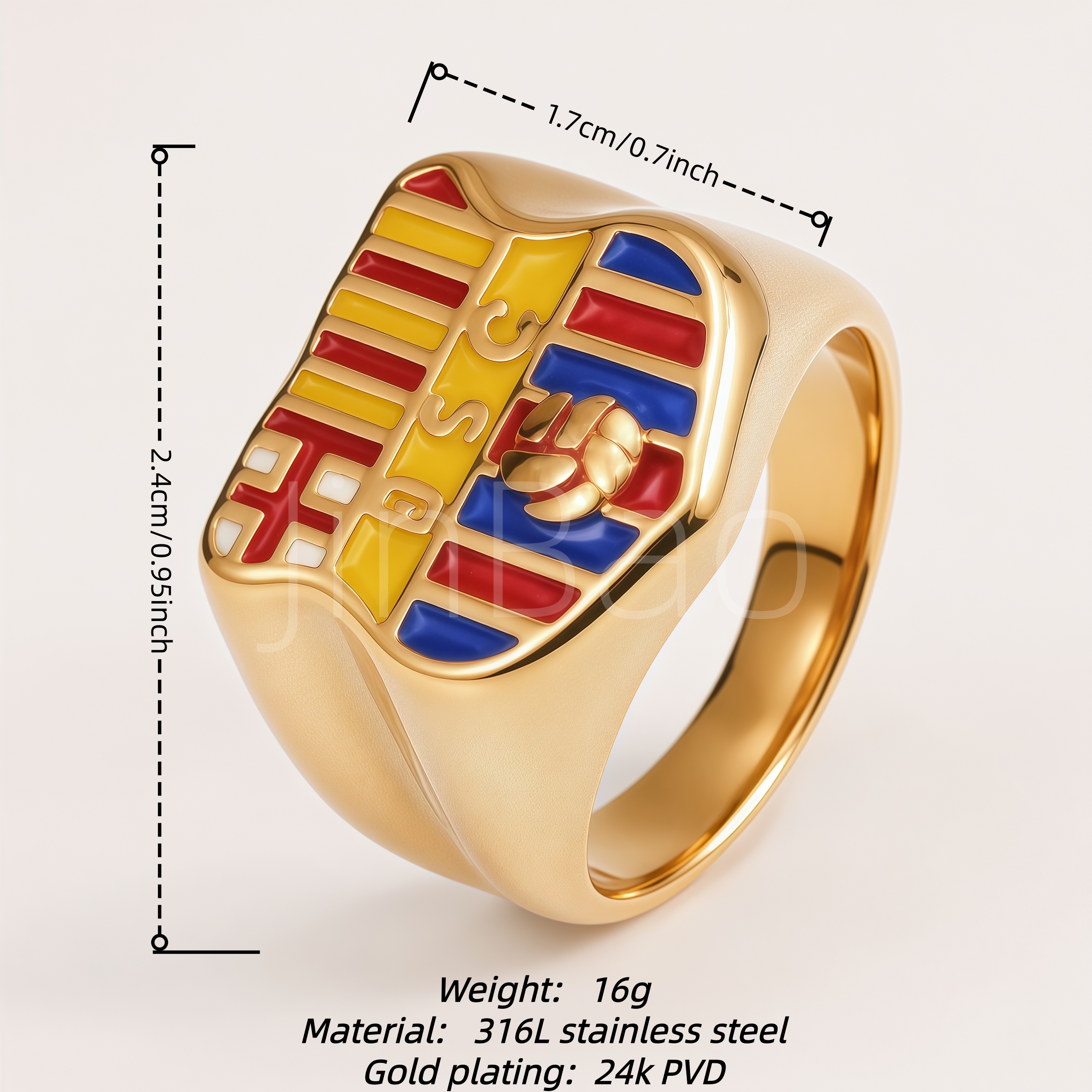 Barcelona Shield Crest Enamel Signet Ring for Men | D0067