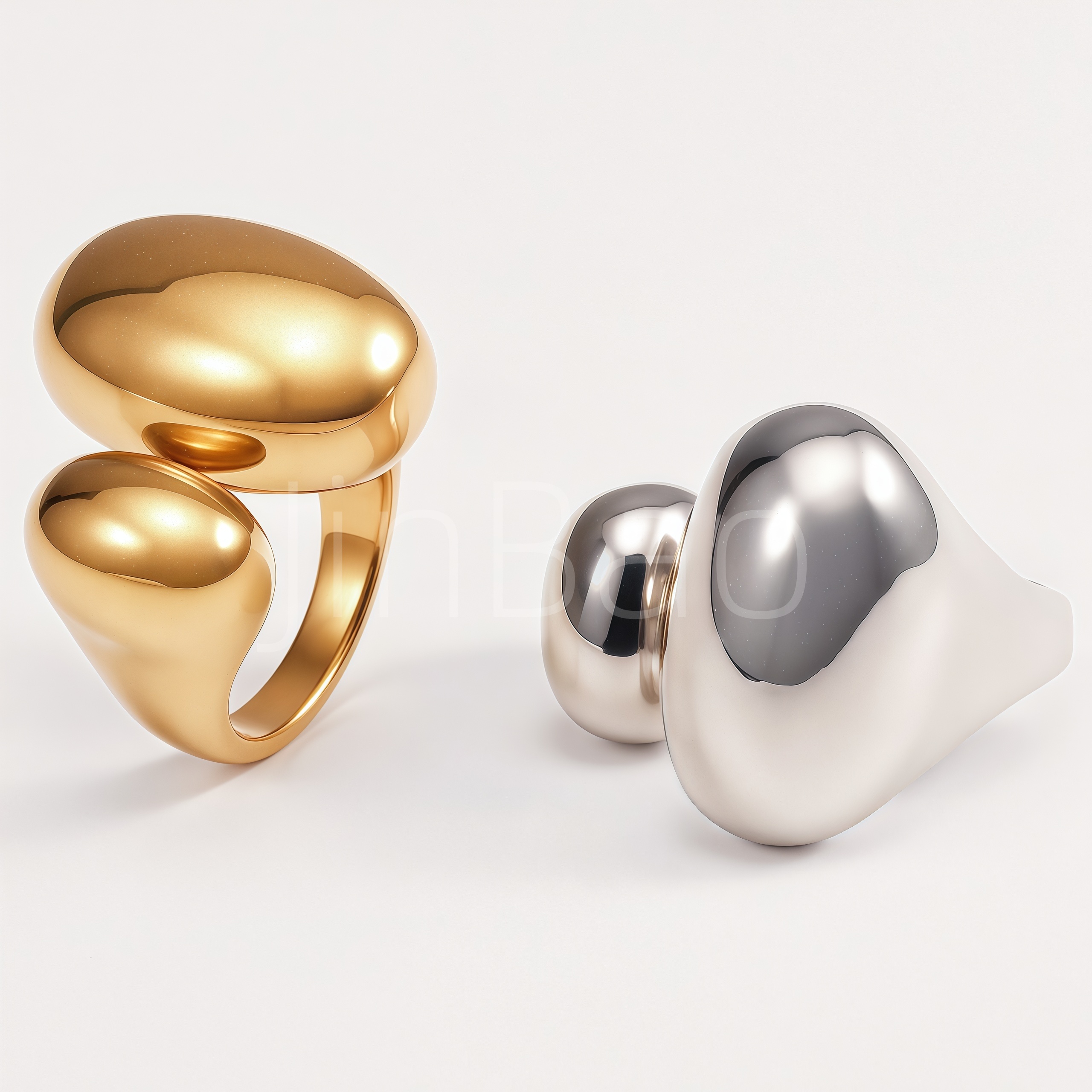 Chunky Glossy Two Beads Irregular Curve Designer Finger Women's Ring | E00499