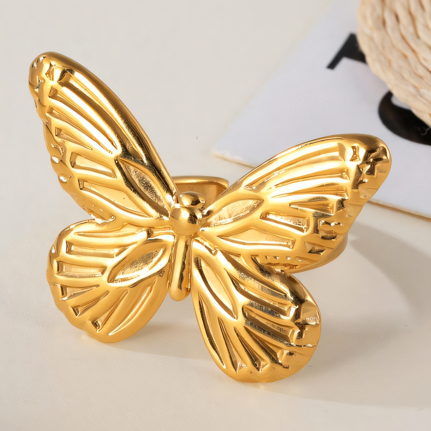 Vintage Butterfly Opening Adjustable Stainless Steel Women's Ring | G005618-JinBaoJewerly