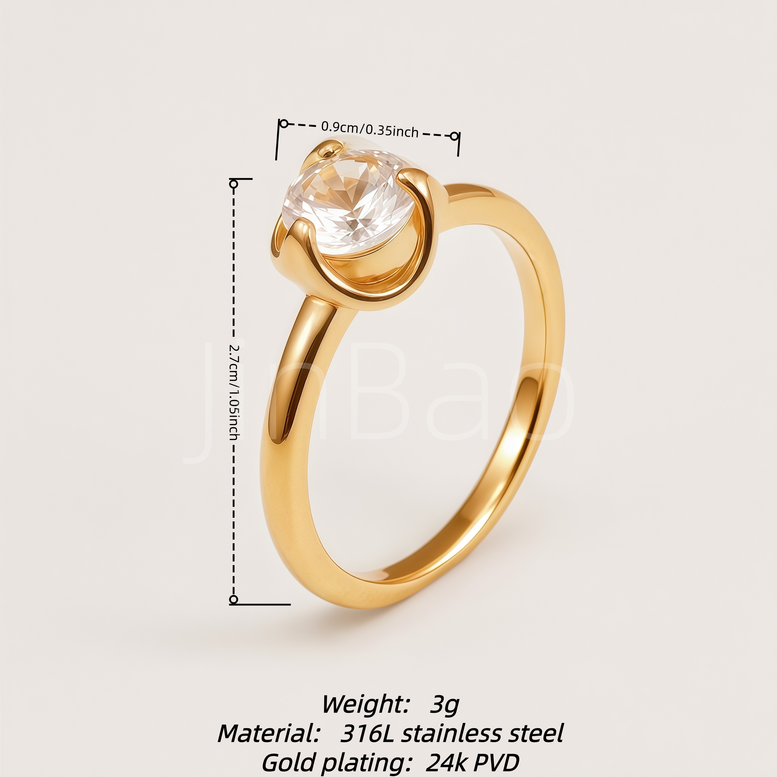 Dainty Single Stone Gold Tone Stainless Steel Women Promise Ring | E00521