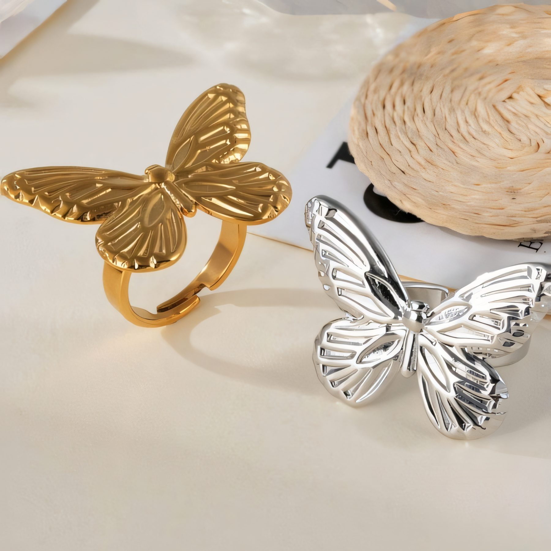 Vintage Butterfly Opening Adjustable Stainless Steel Women's Ring | G005618-JinBaoJewerly