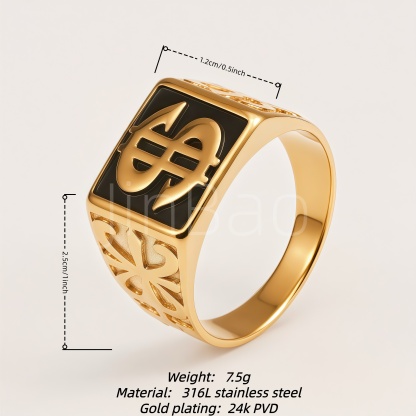 Hip Hop Dollar Gold Silver Stainless Steel Men Ring | D0499